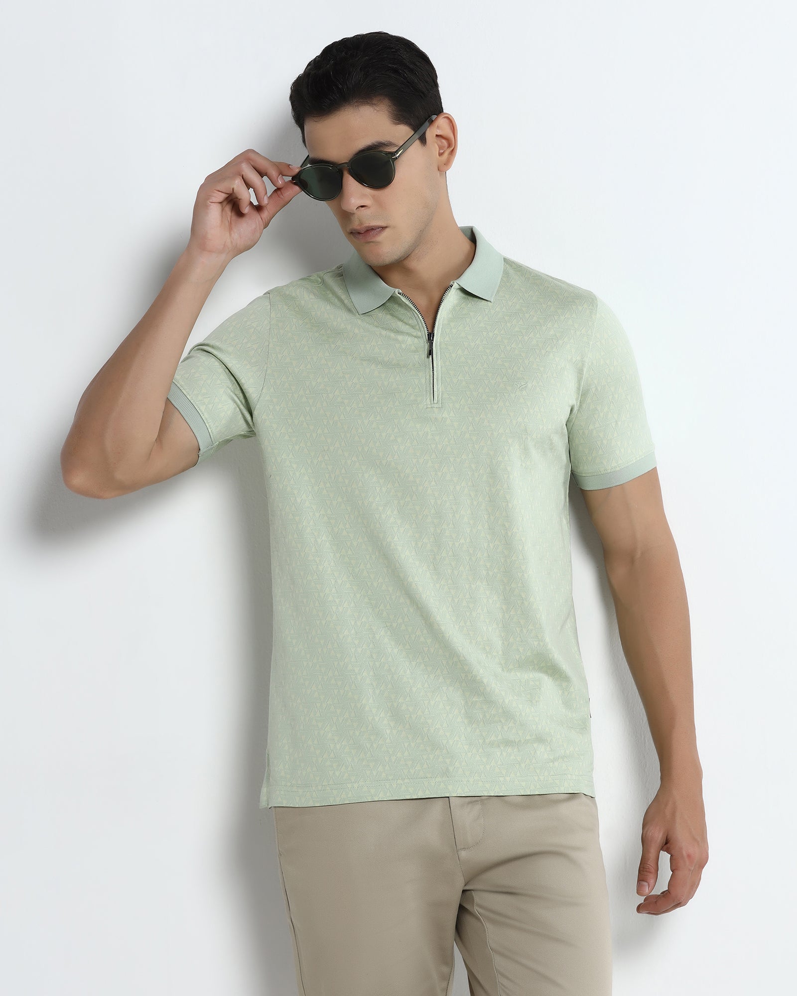 Frost Green Textured Polo - Sky