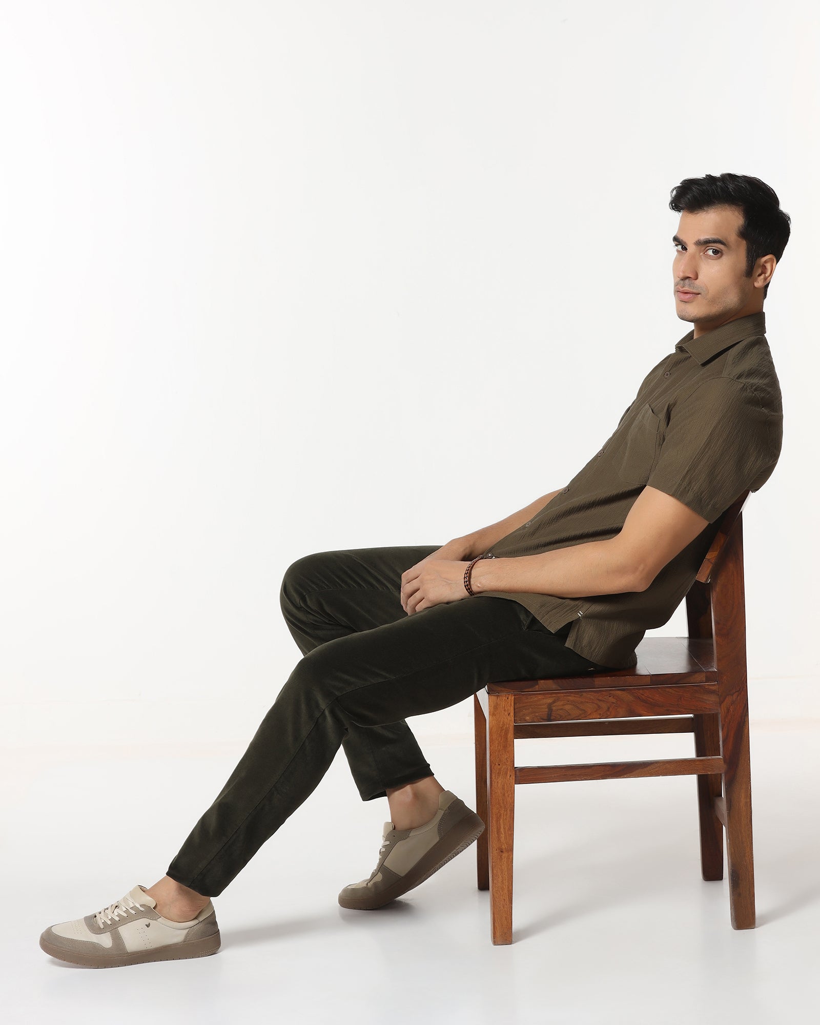 Green Corduroy Solid Khakis - Fraser