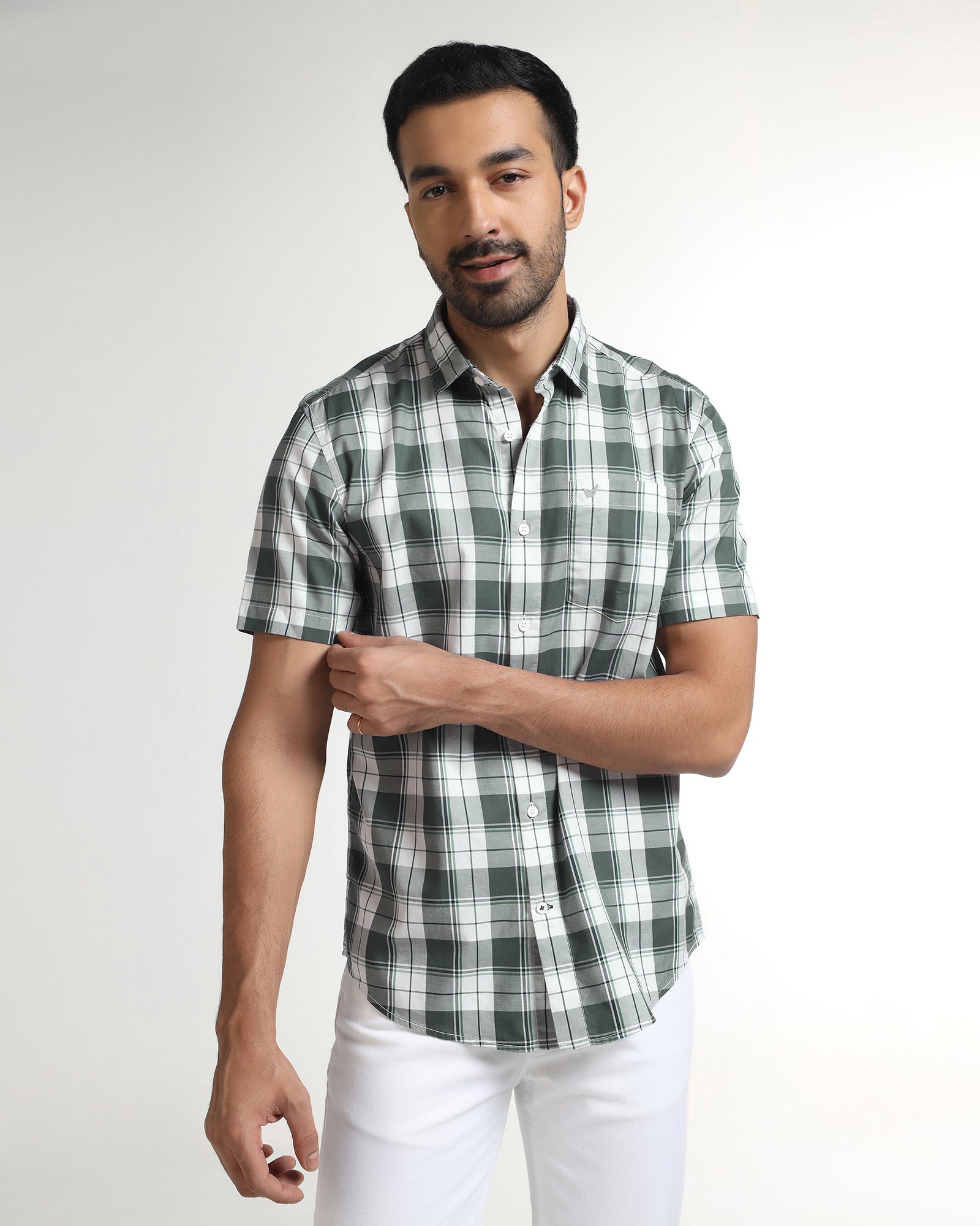 Green Half Sleeve Check Shirt - Bergen