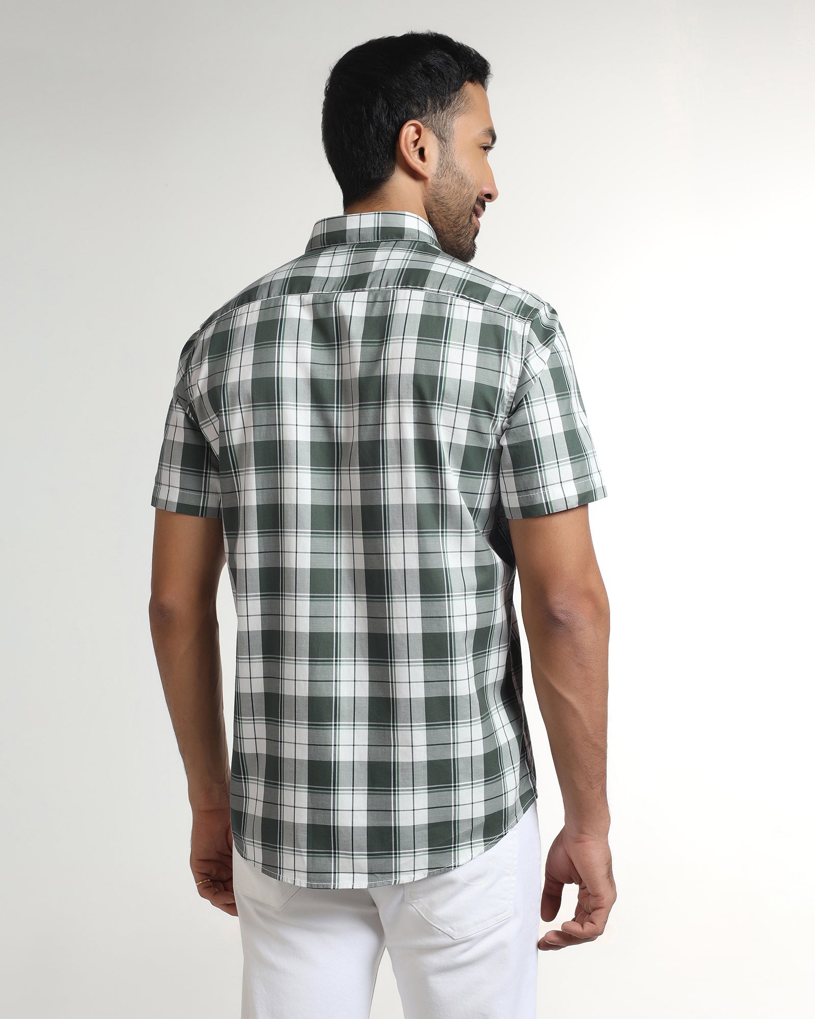 Green Half Sleeve Check Shirt - Bergen