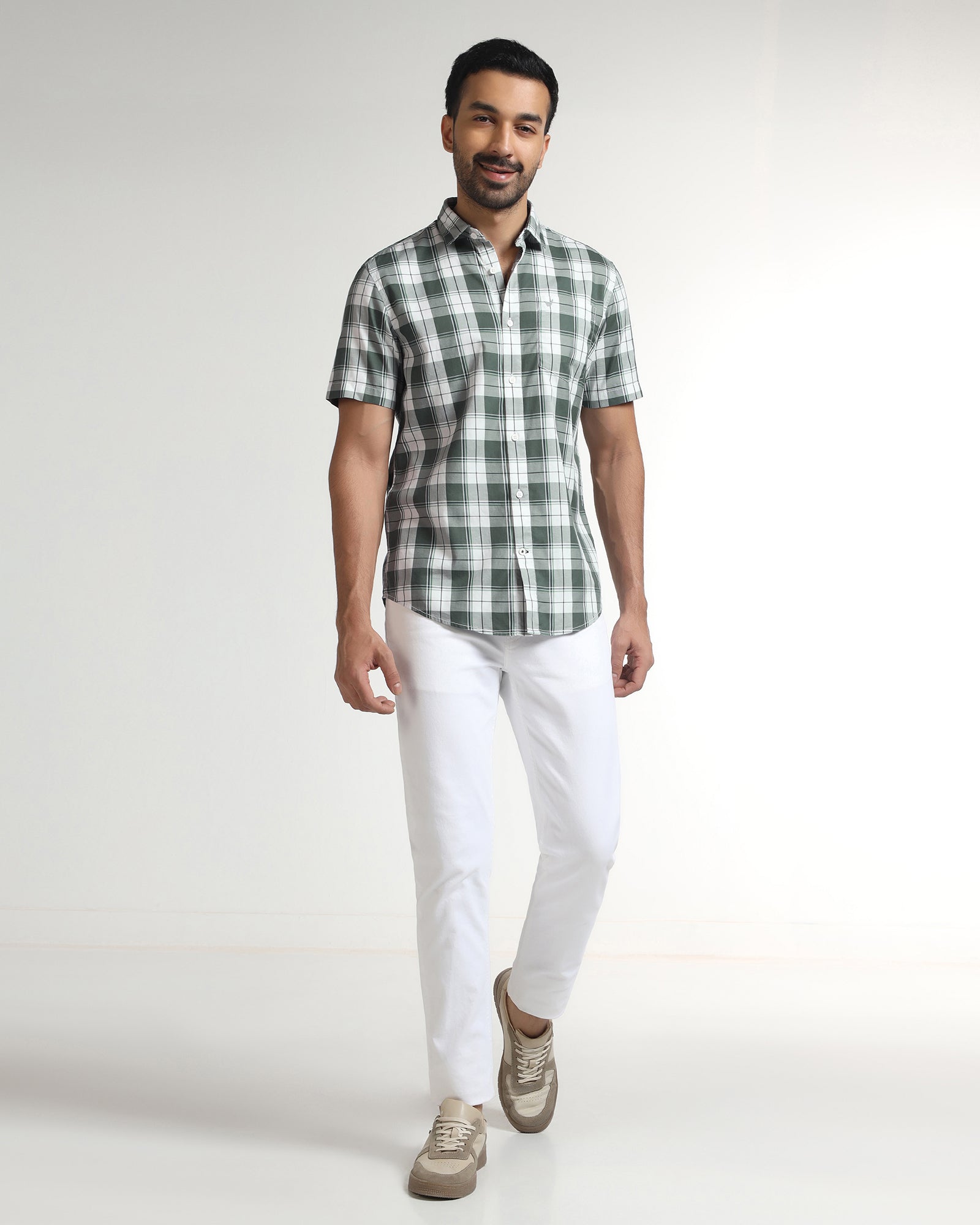 Green Half Sleeve Check Shirt - Bergen