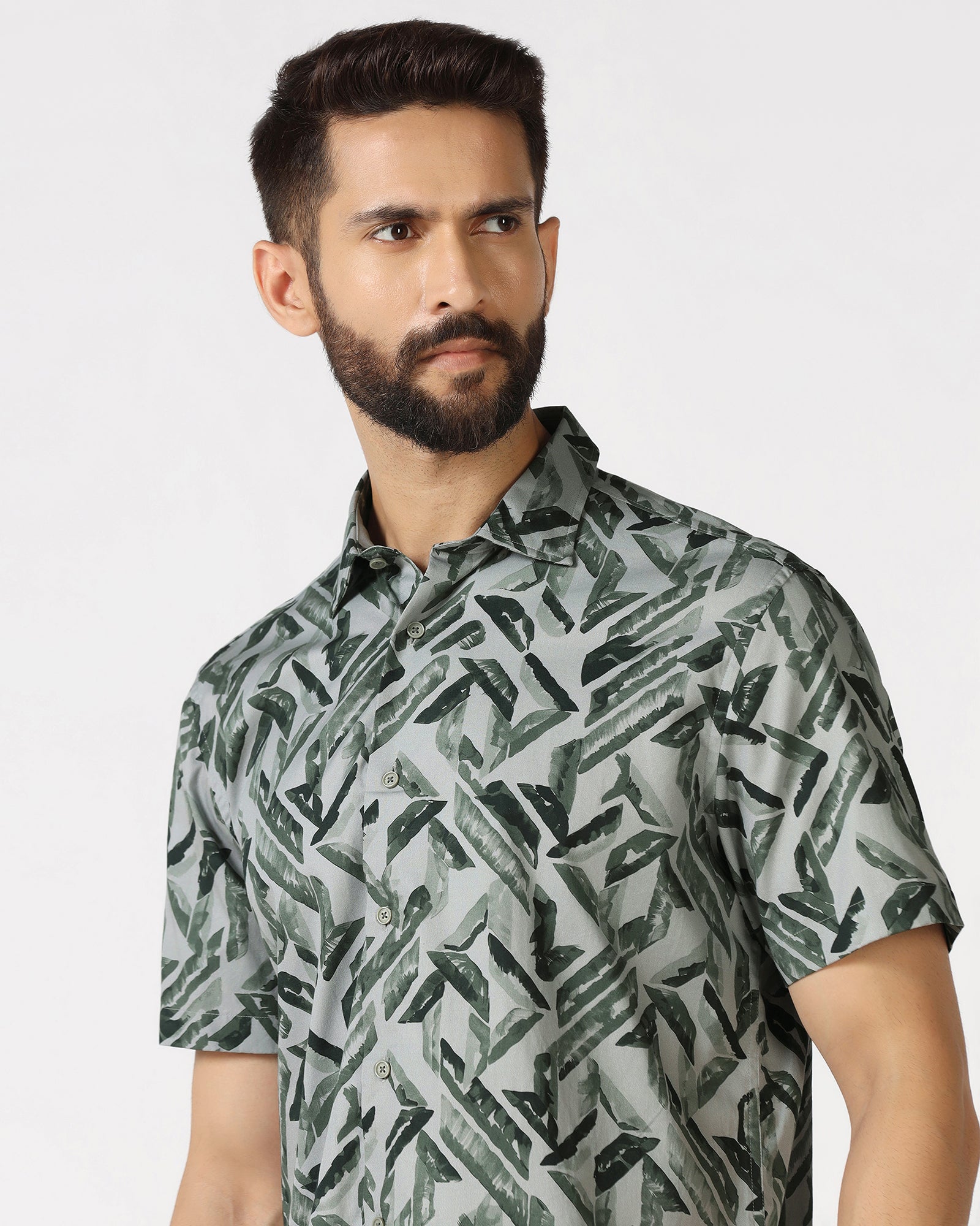 Green Half Sleeve Printed Shirt - Volmer