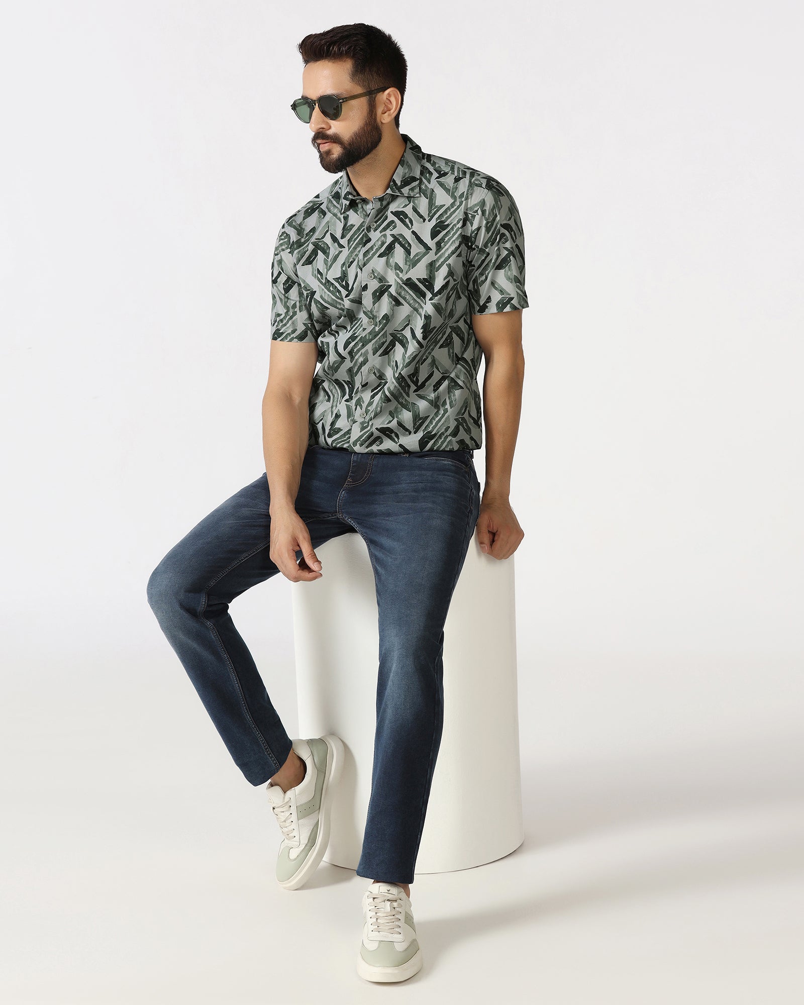 Green Half Sleeve Printed Shirt - Volmer