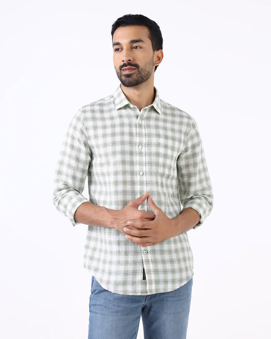 Green Linen Check Shirt - Dravo