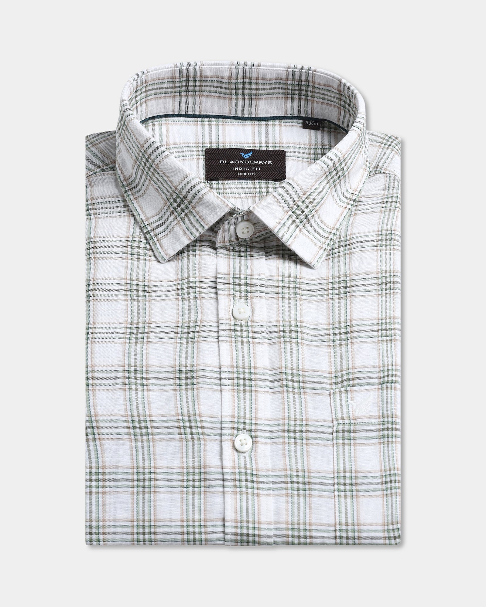 Green Linen Check Shirt - Dravo