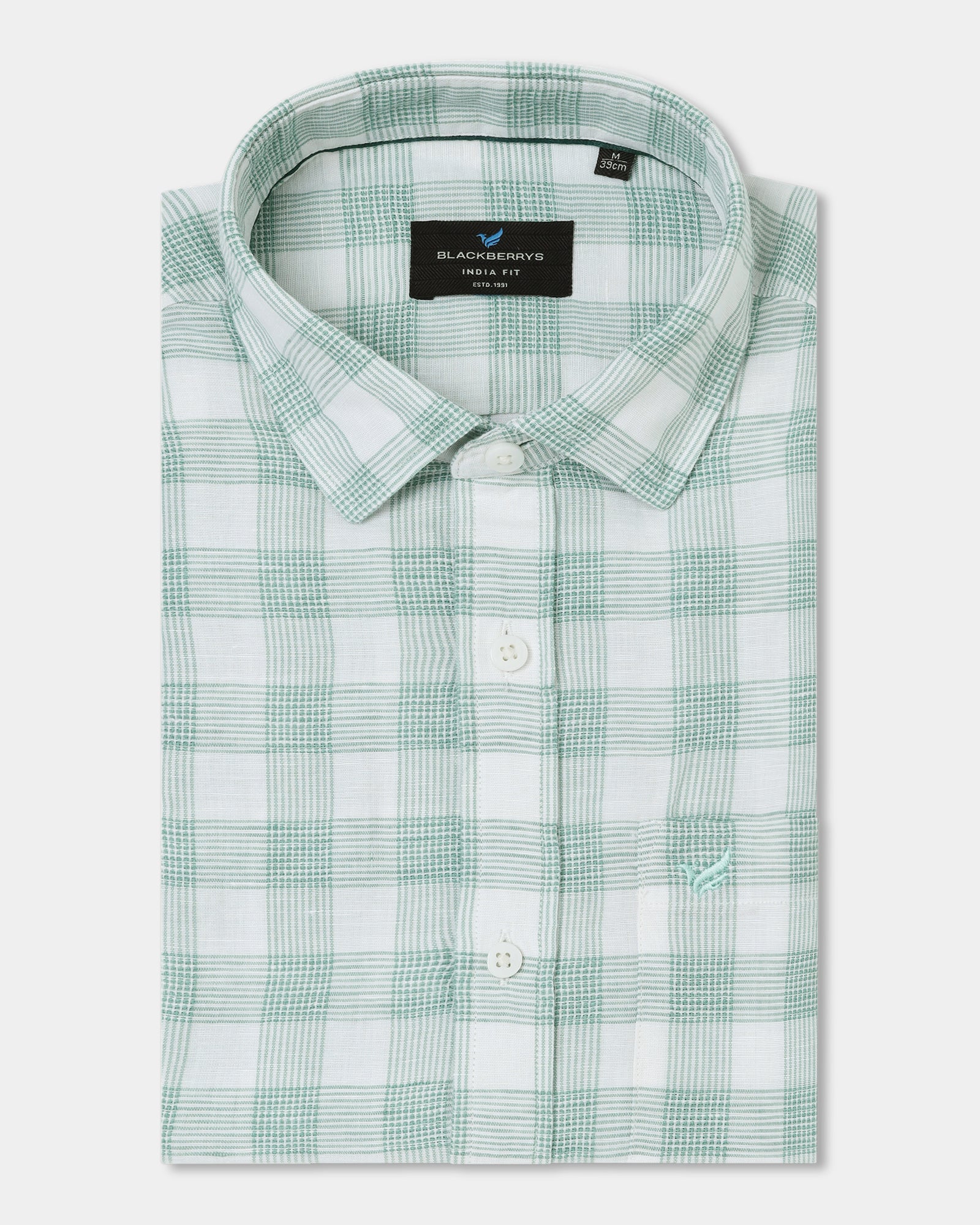 Green Half Sleeve Linen Check Shirt - Yudi