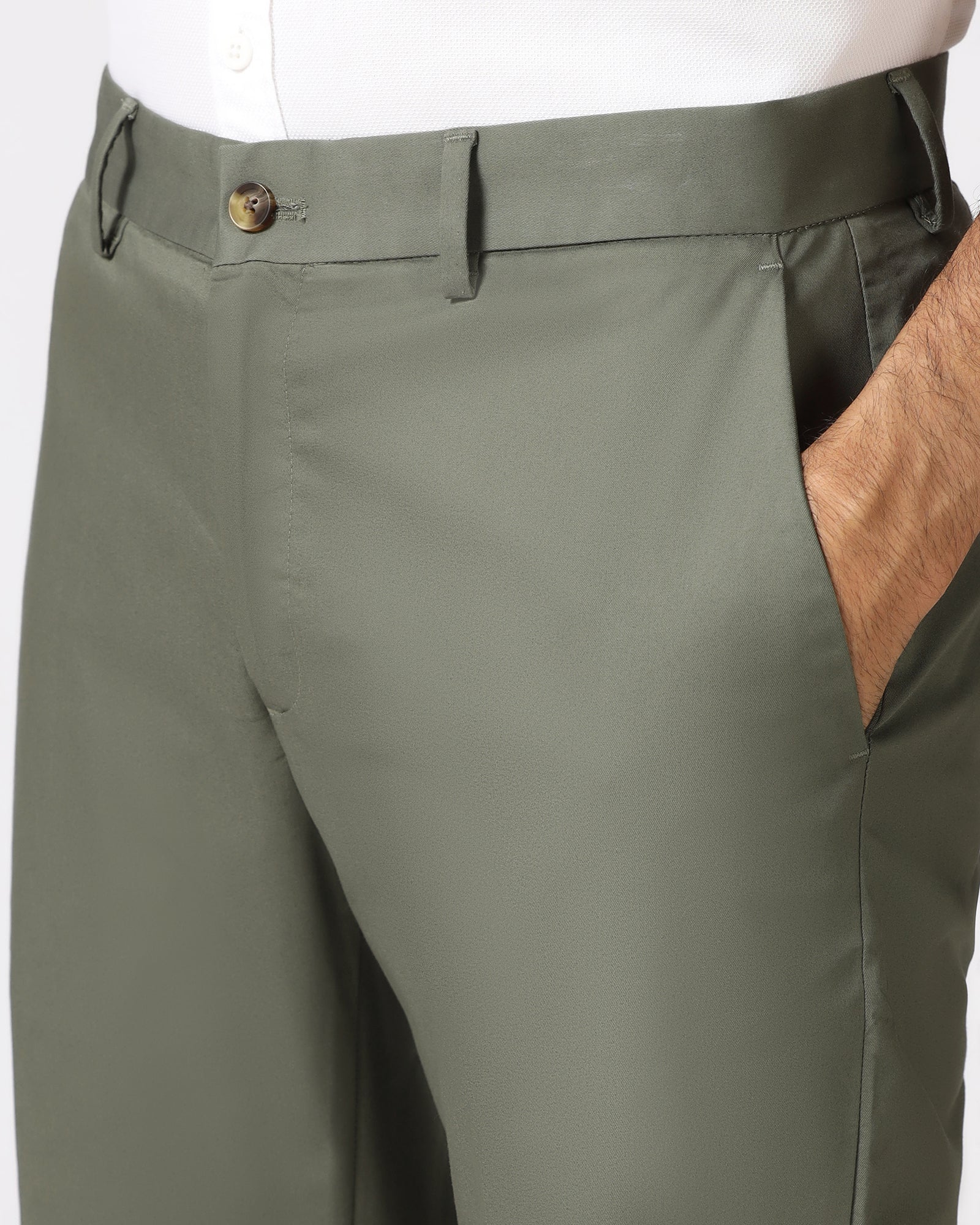Green Non Iron Solid Khakis - Peter
