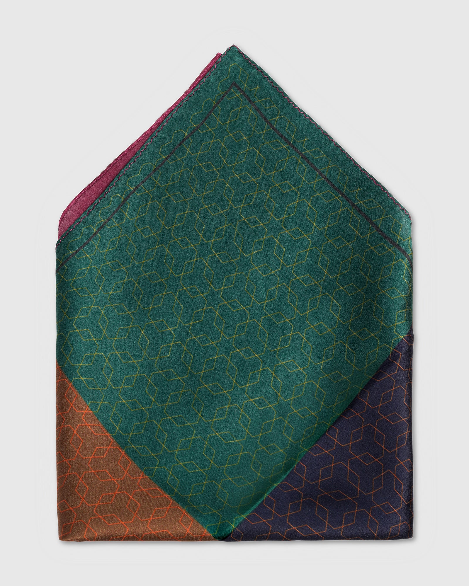 Green Printed 100% Silk Pocket Square - Washio