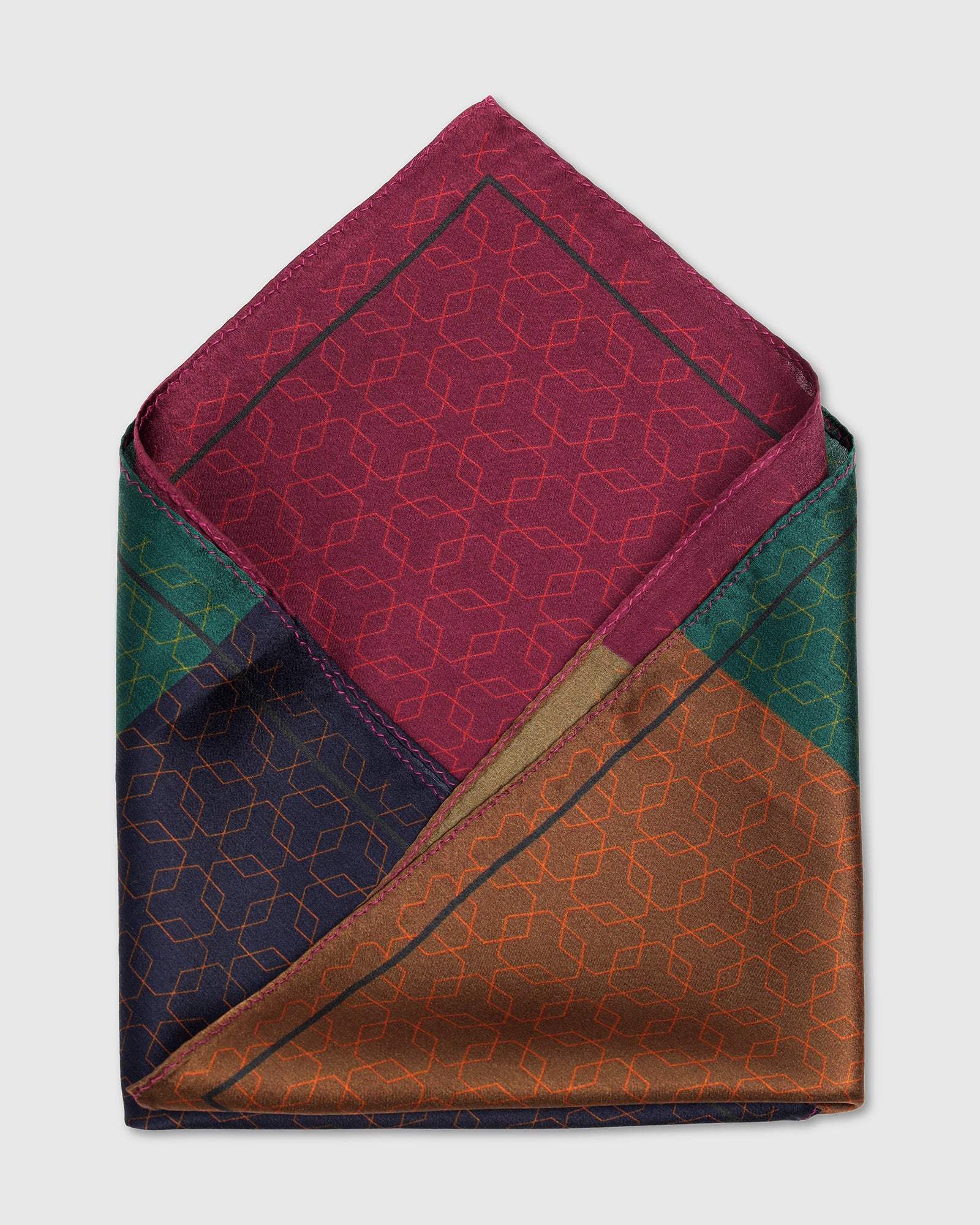 Green Printed 100% Silk Pocket Square - Washio