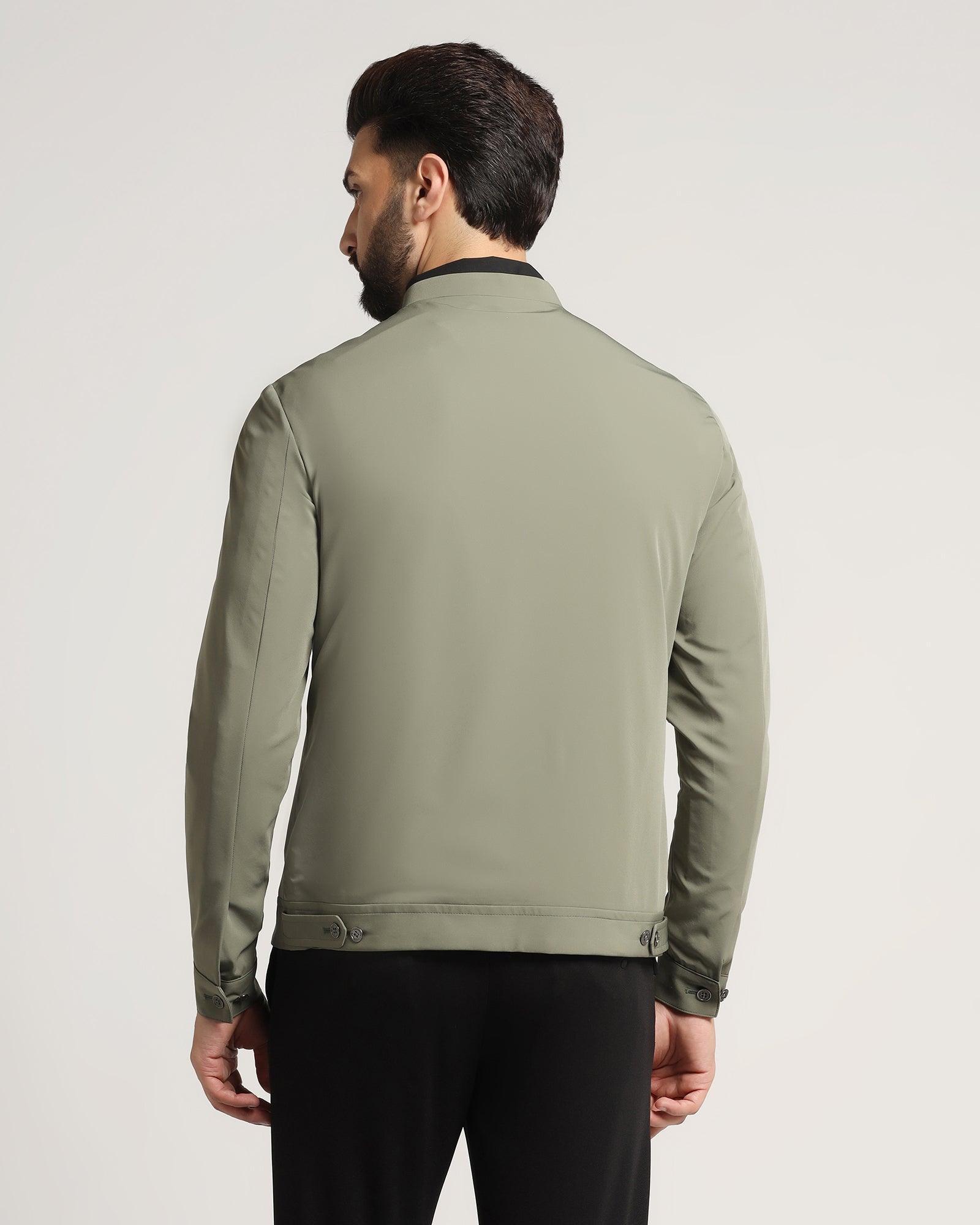 Green Solid Zipper Jacket - Arno