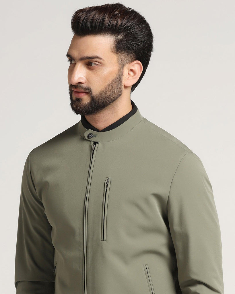 Green Solid Zipper Jacket - Arno