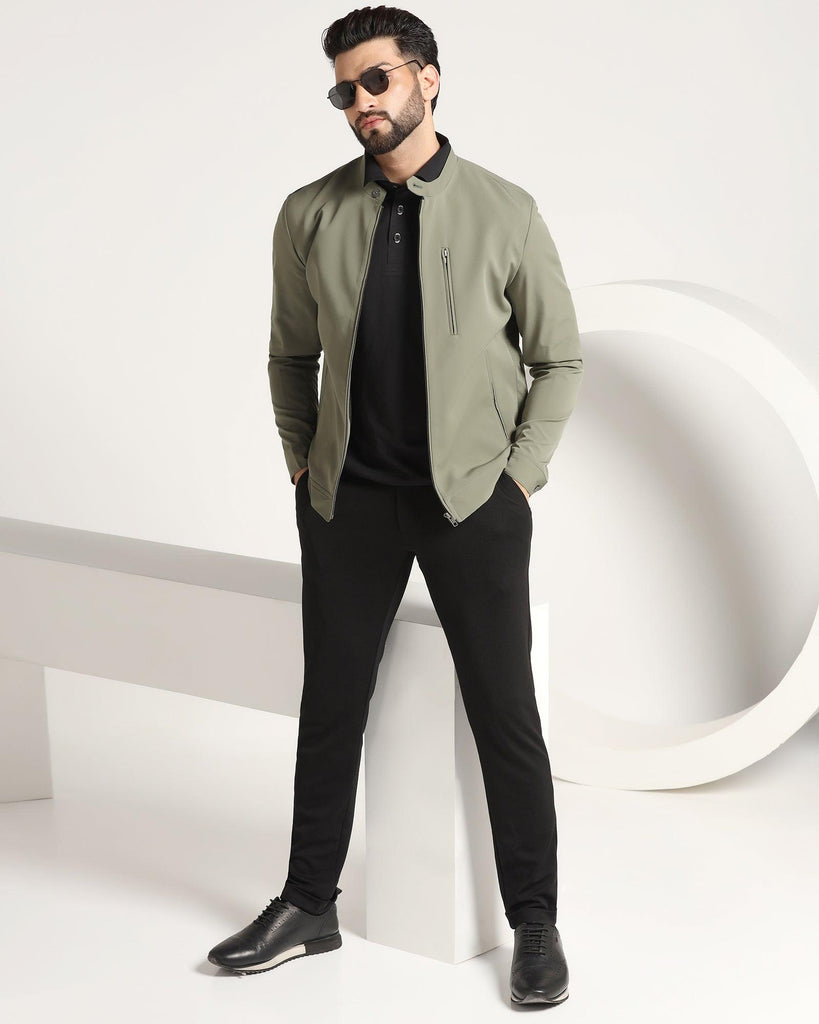 Green Solid Zipper Jacket - Arno