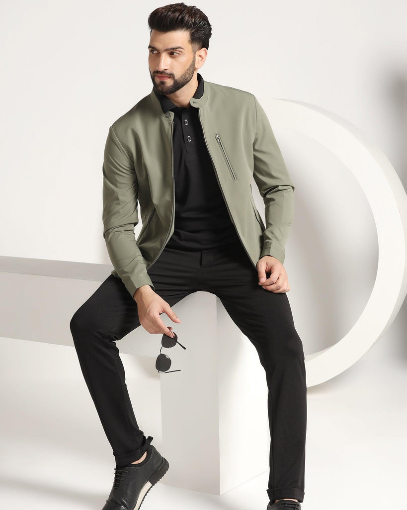 Green Solid Zipper Jacket - Arno