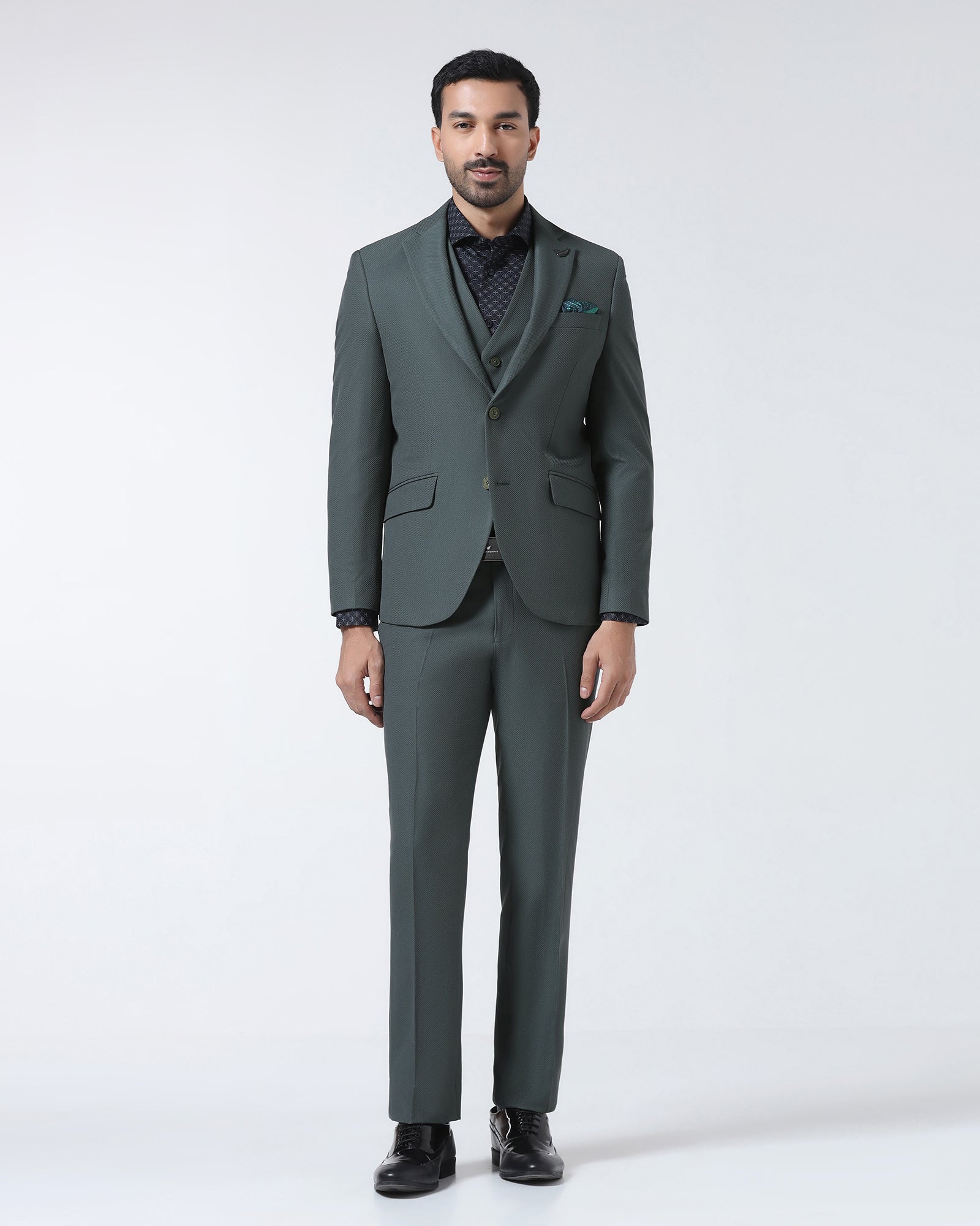 Green Three Piece Textured Suit - Zeny