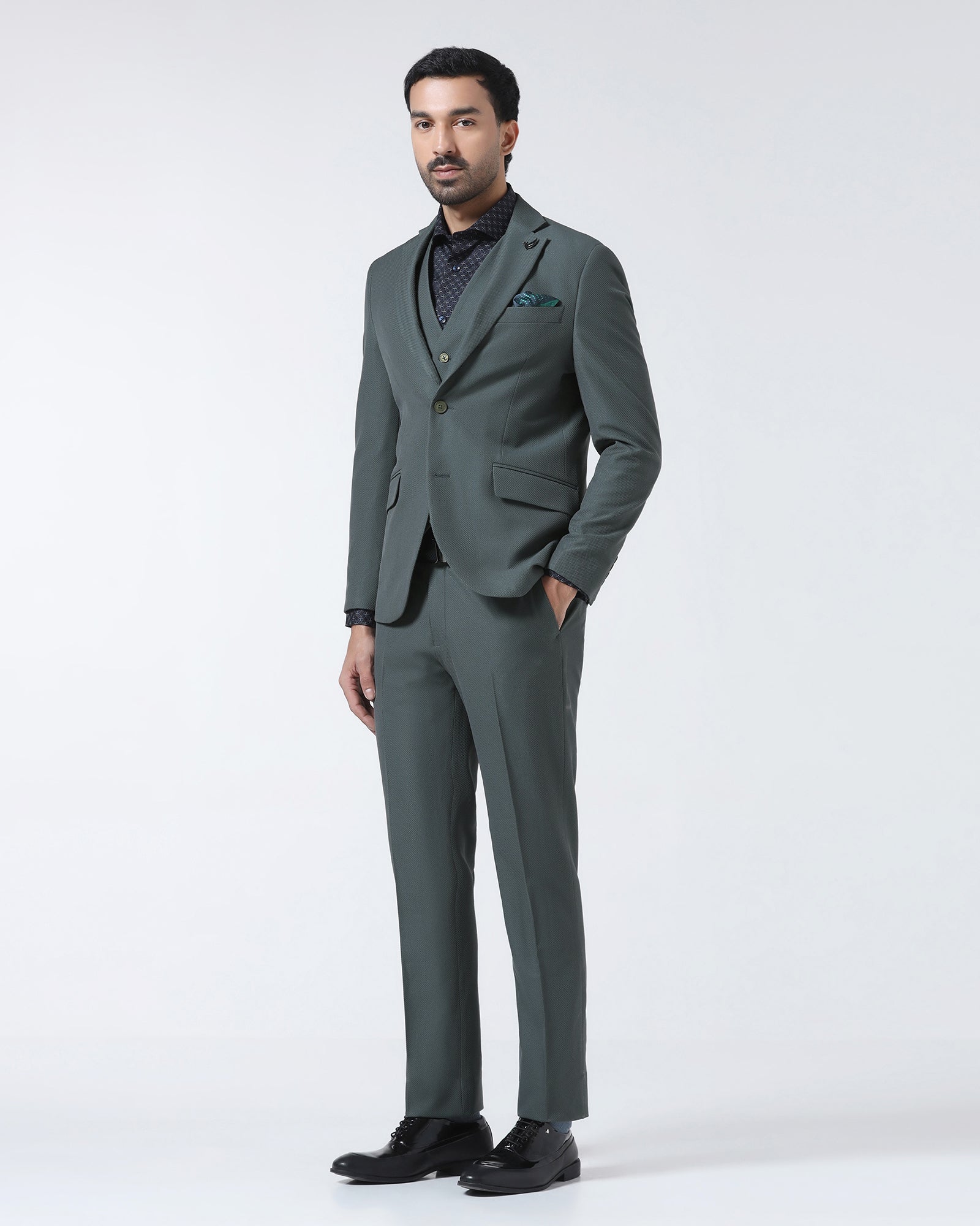 Green Three Piece Textured Suit - Zeny