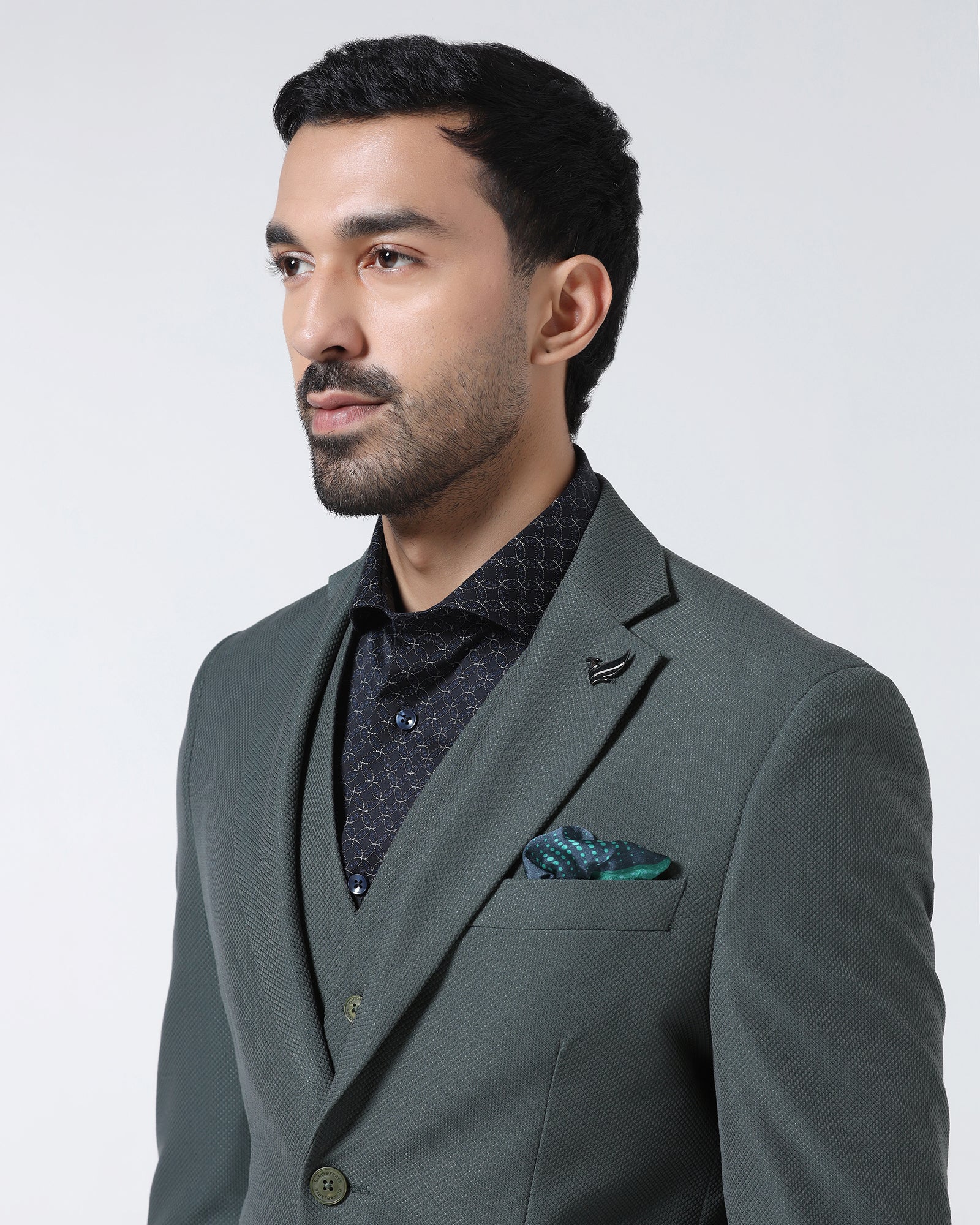 Green Three Piece Textured Suit - Zeny