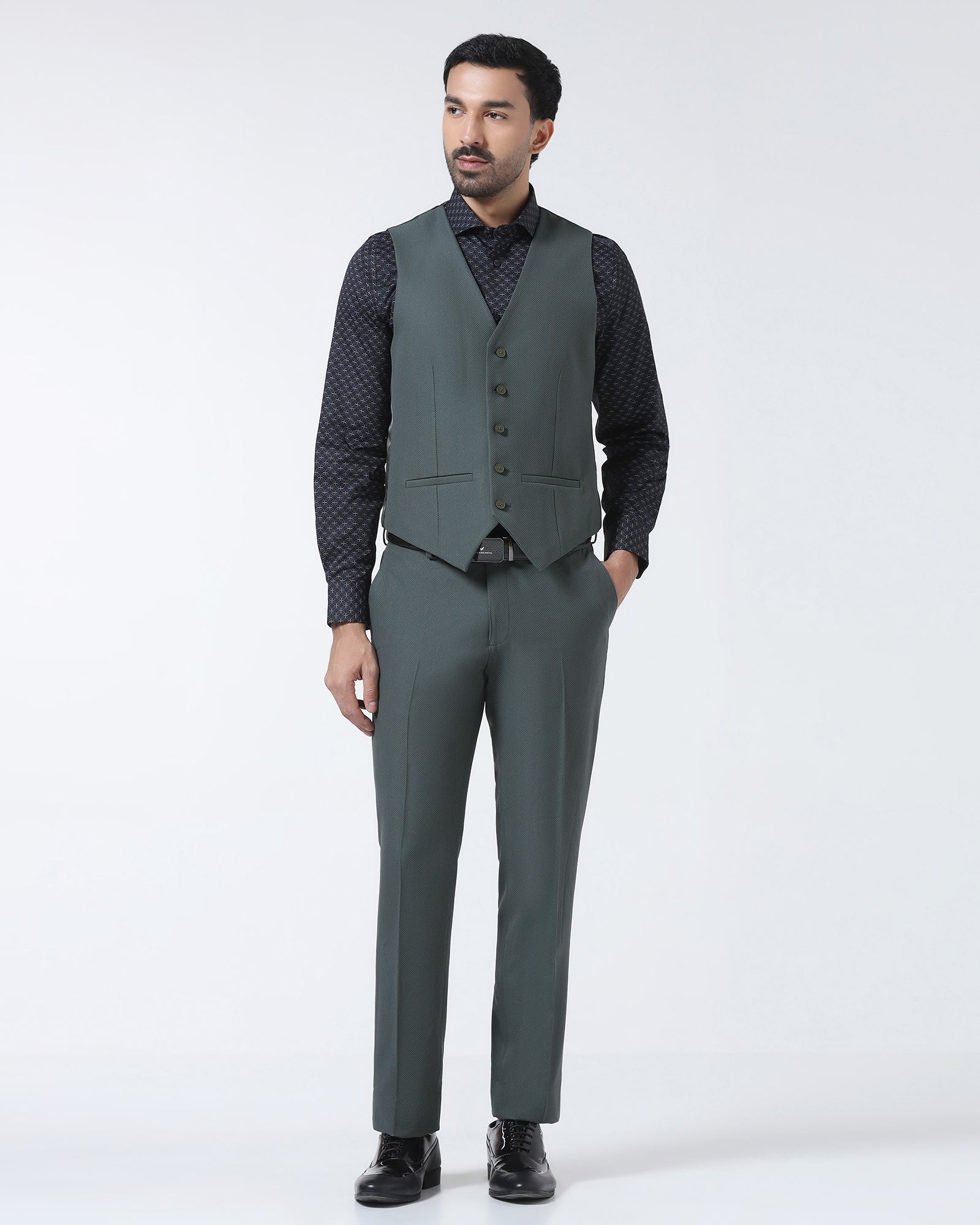 Green Three Piece Textured Suit - Zeny