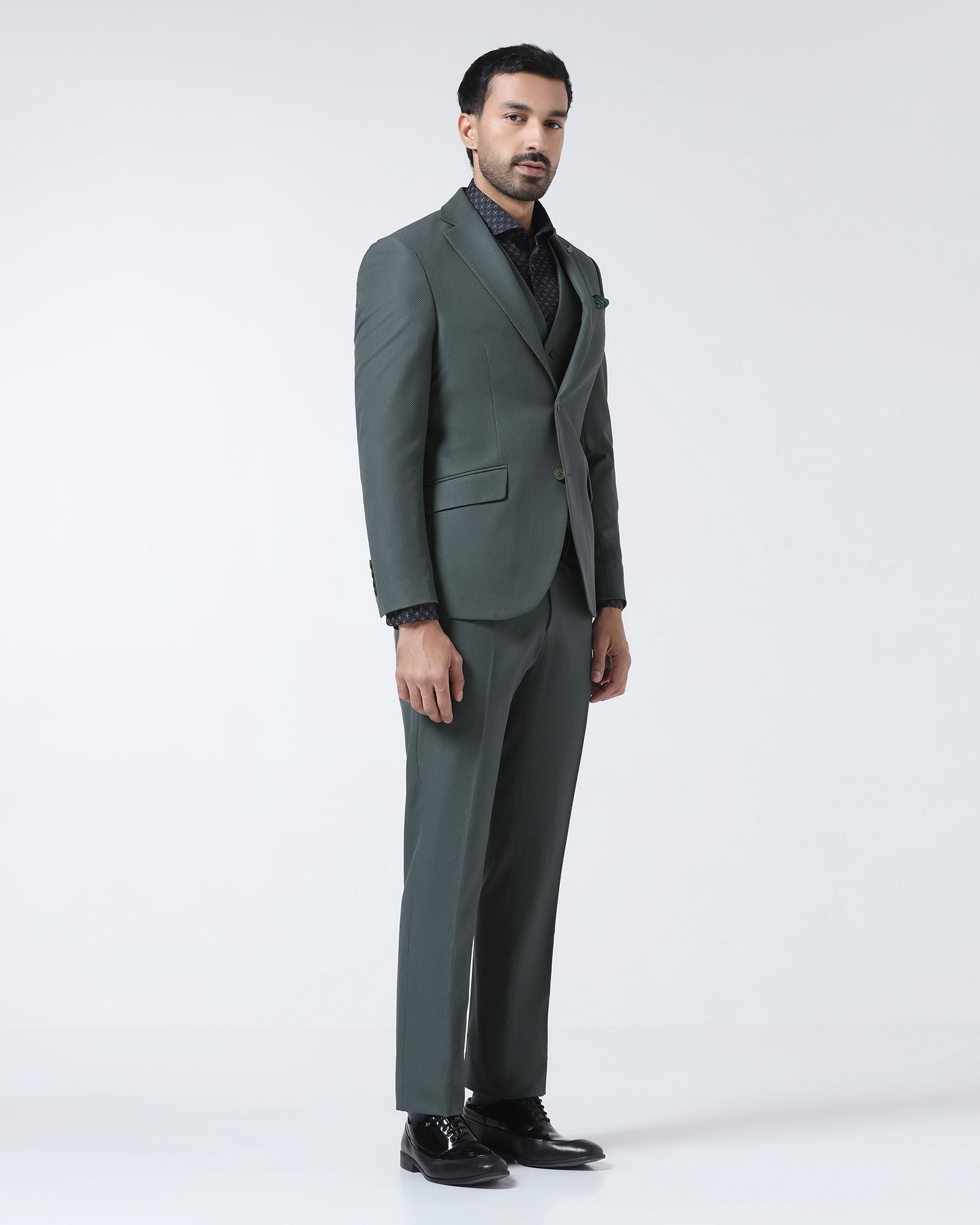 Green Three Piece Textured Suit - Zeny