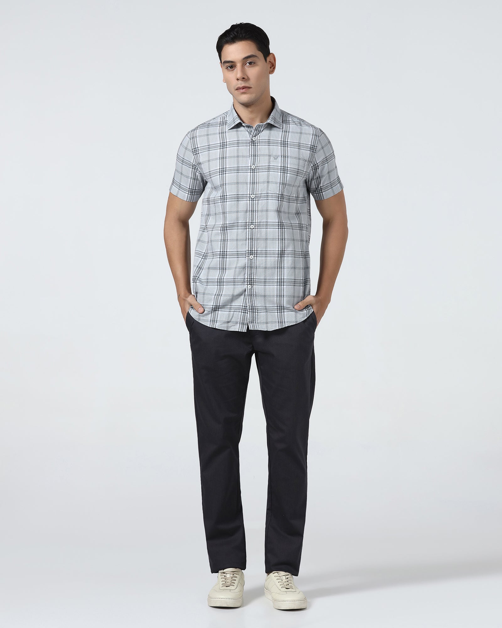 Grey Half Sleeve Check Shirt - Farlen
