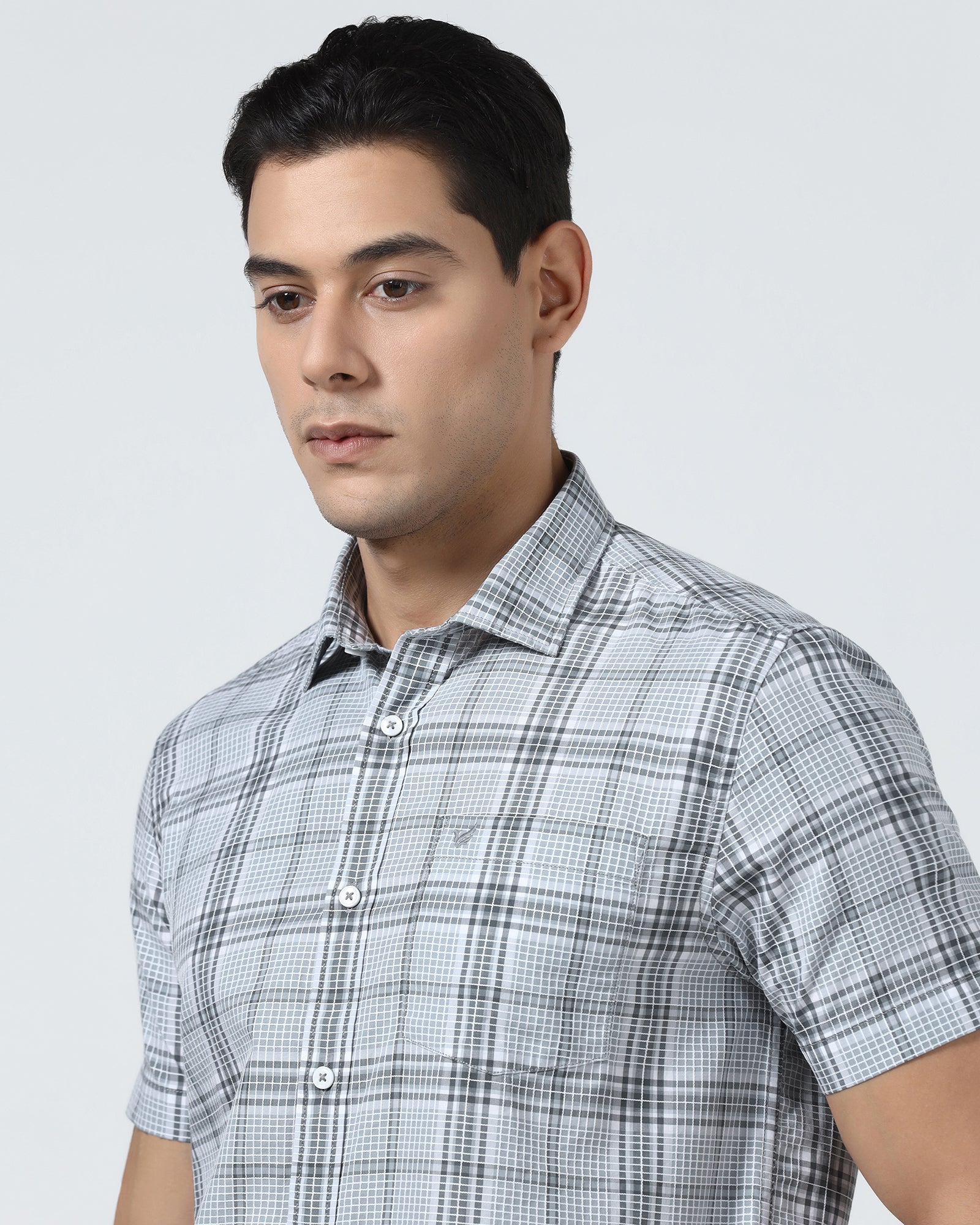 Grey Half Sleeve Check Shirt - Farlen