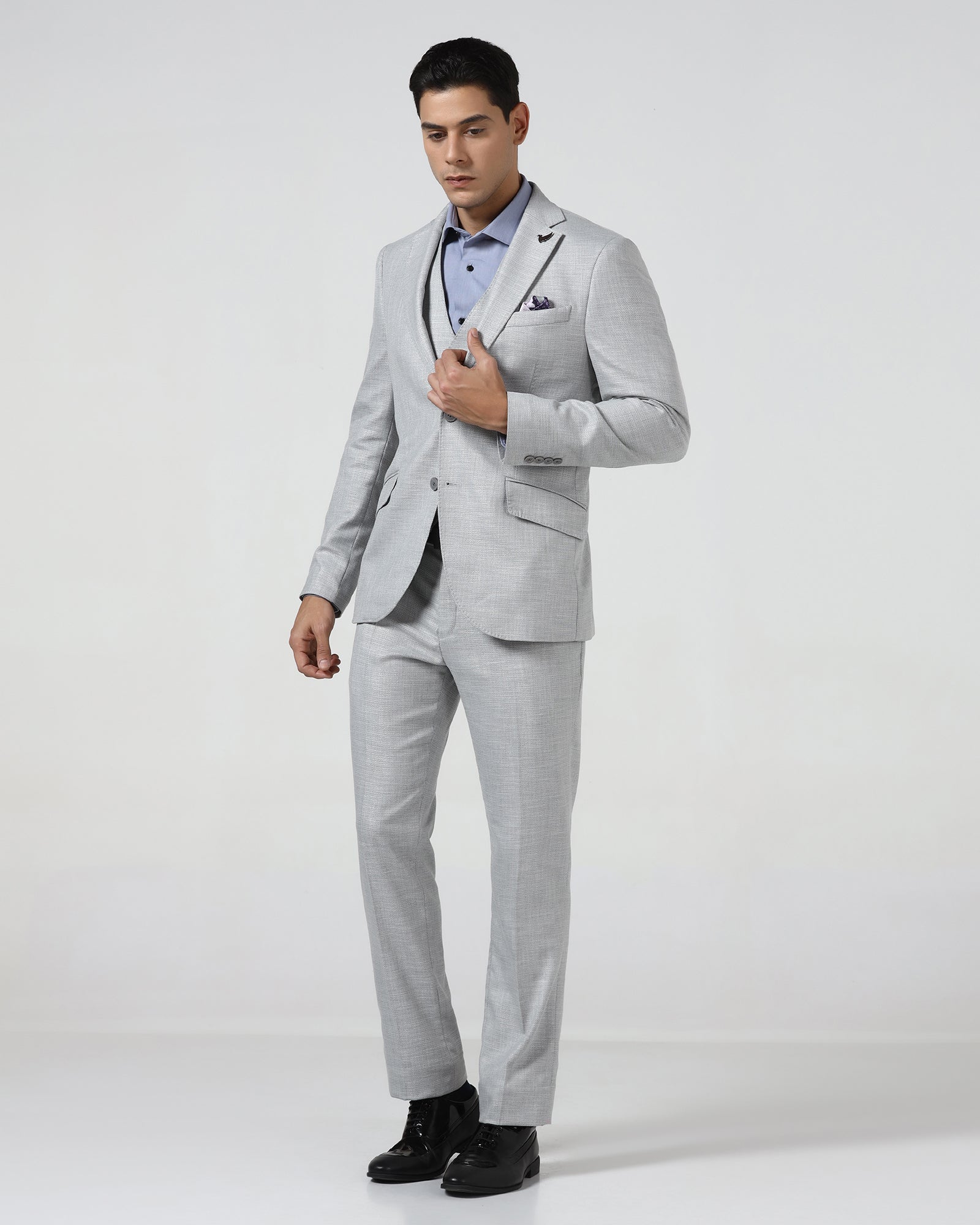 Grey Three Piece Textured Suit - Dayle