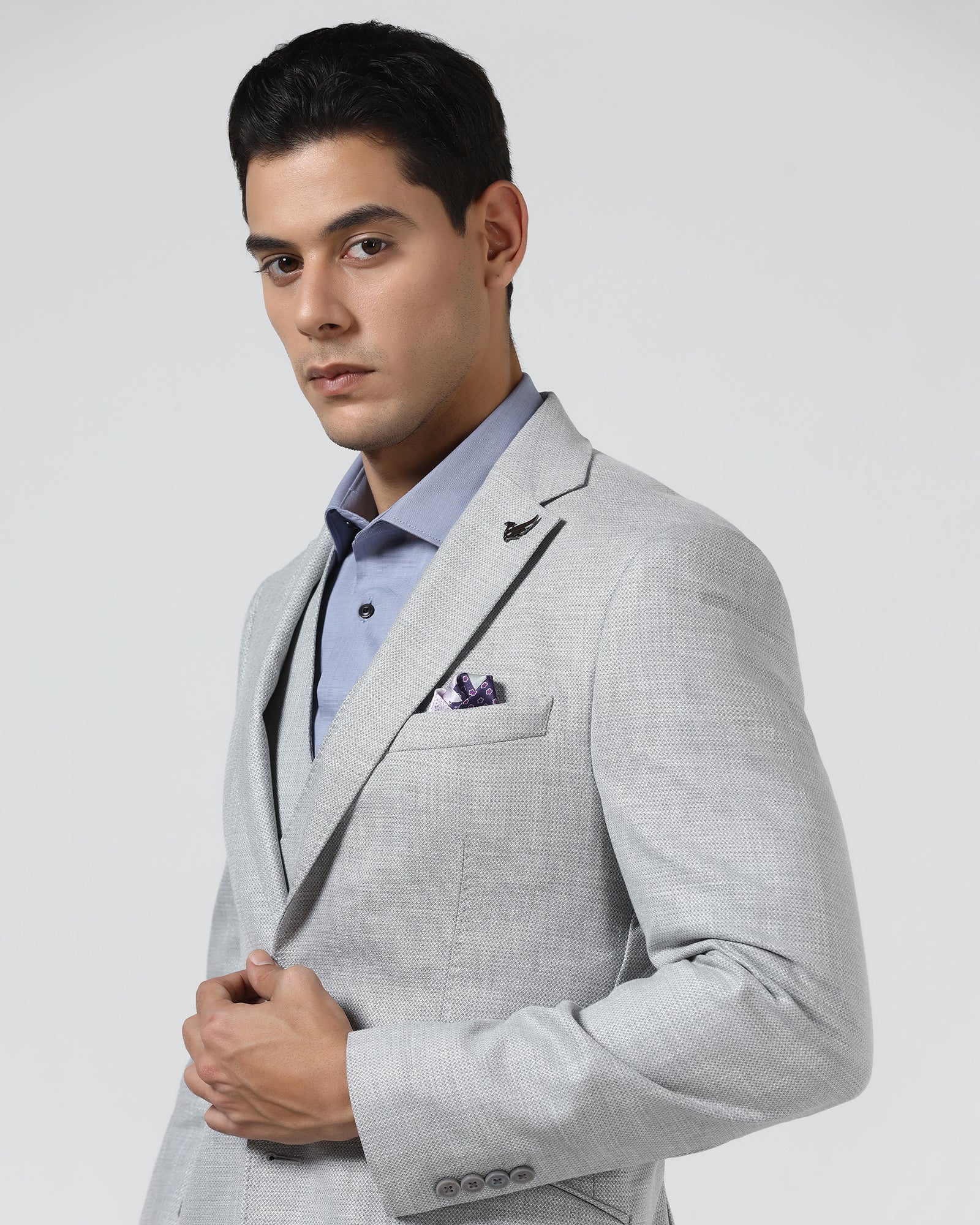 Grey Three Piece Textured Suit - Dayle