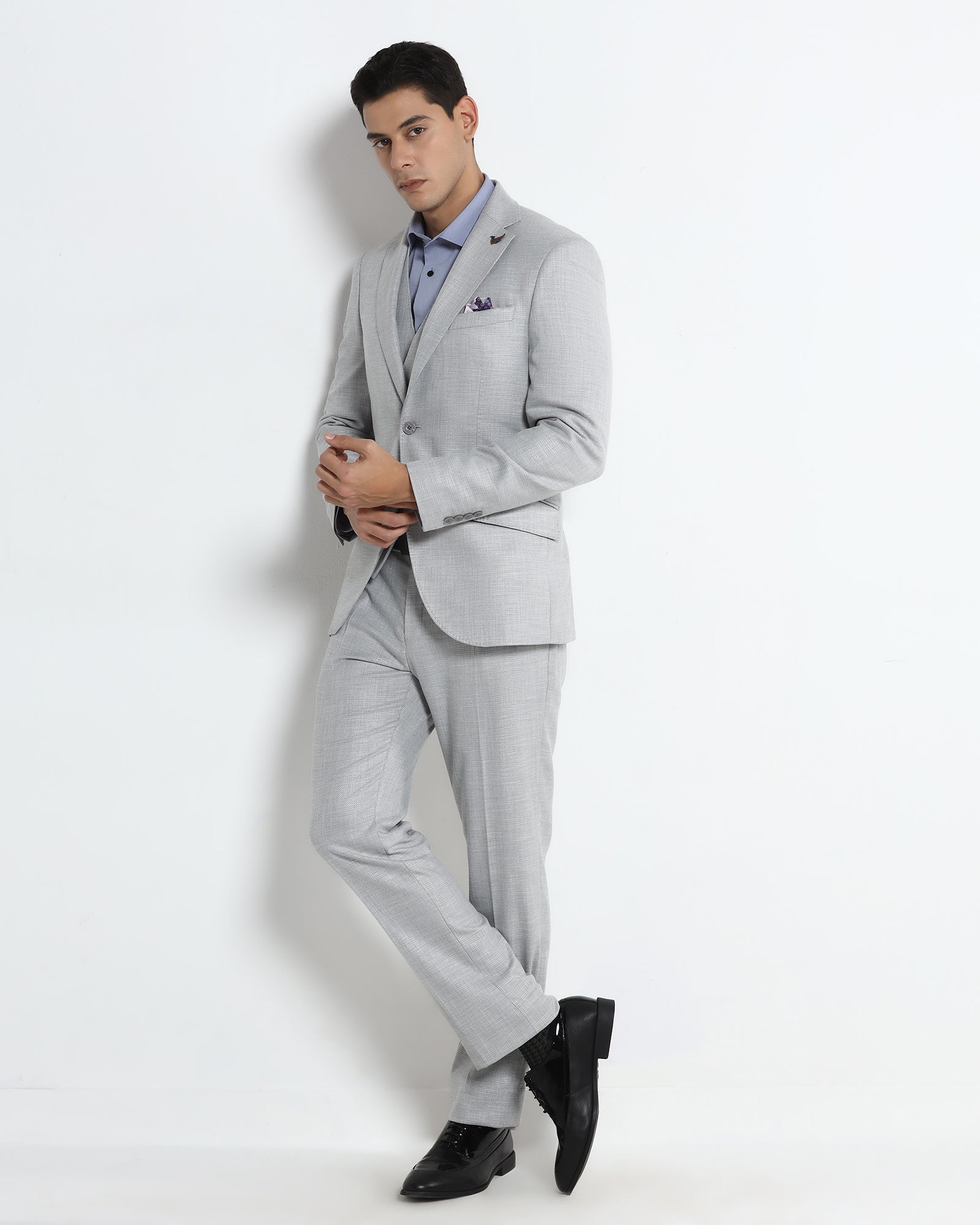 Grey Three Piece Textured Suit - Dayle