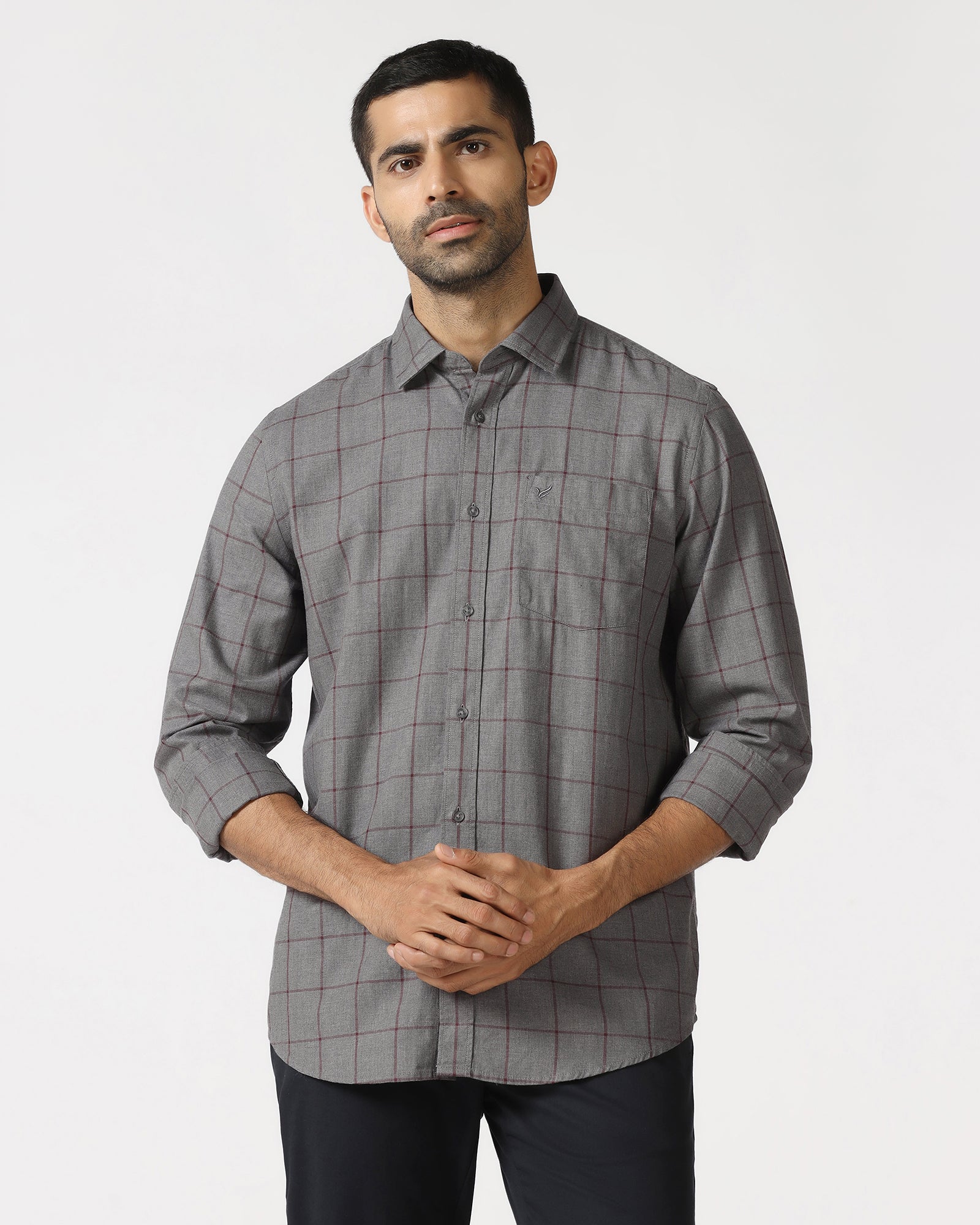 Buy Grey Check Shirt From Wishk Collection Online
