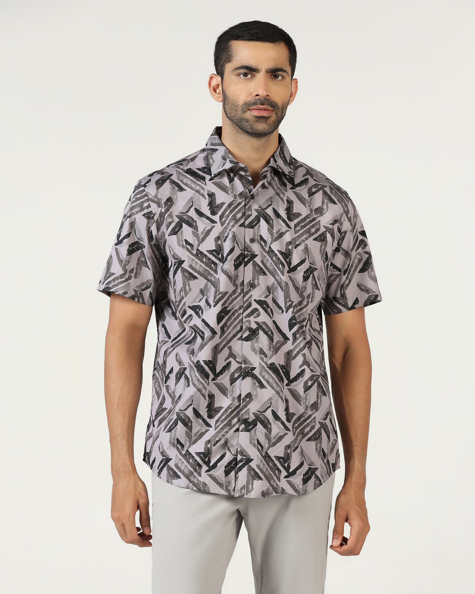 Grey Half Sleeve Printed Shirt - Volmer
