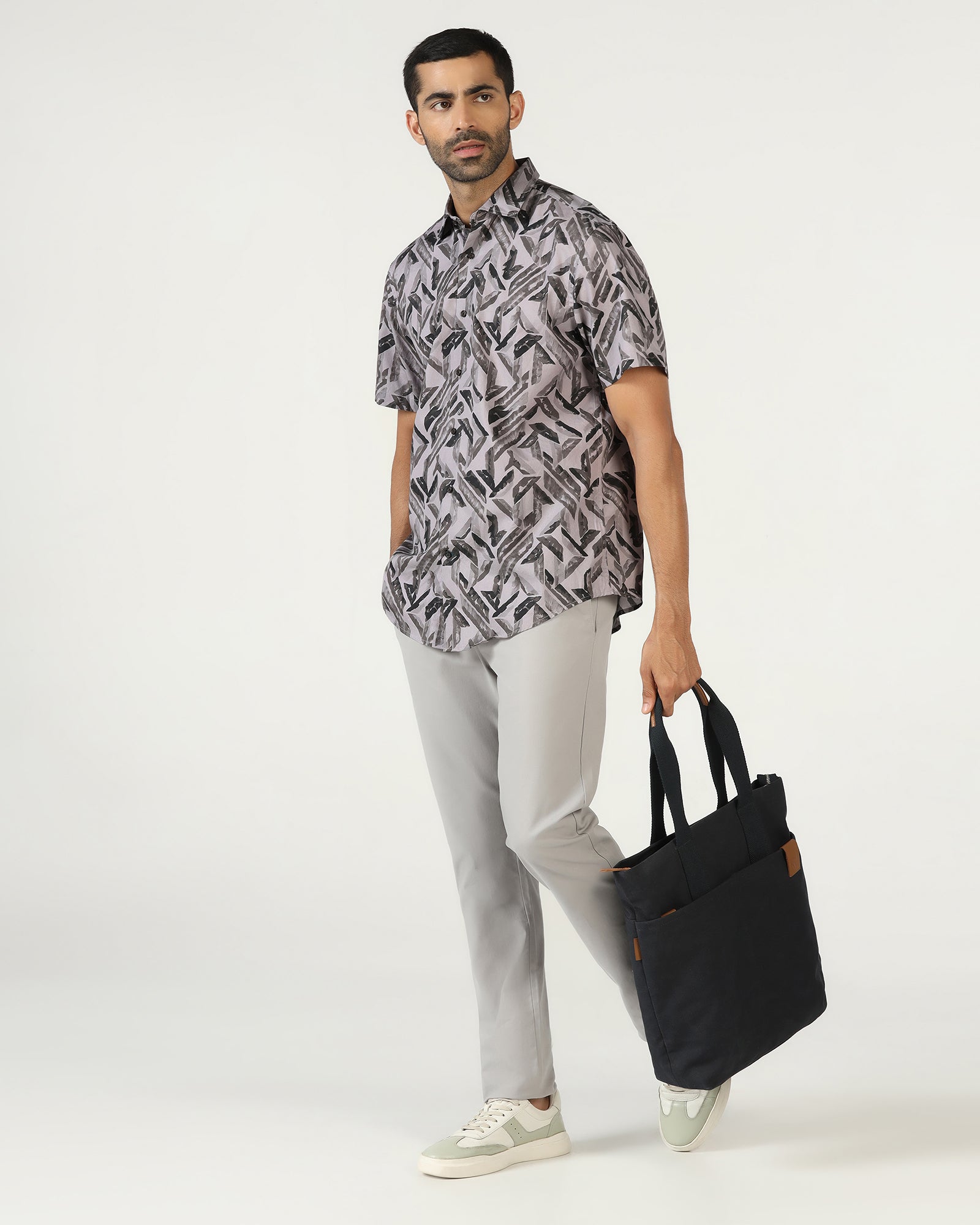 Grey Half Sleeve Printed Shirt - Volmer