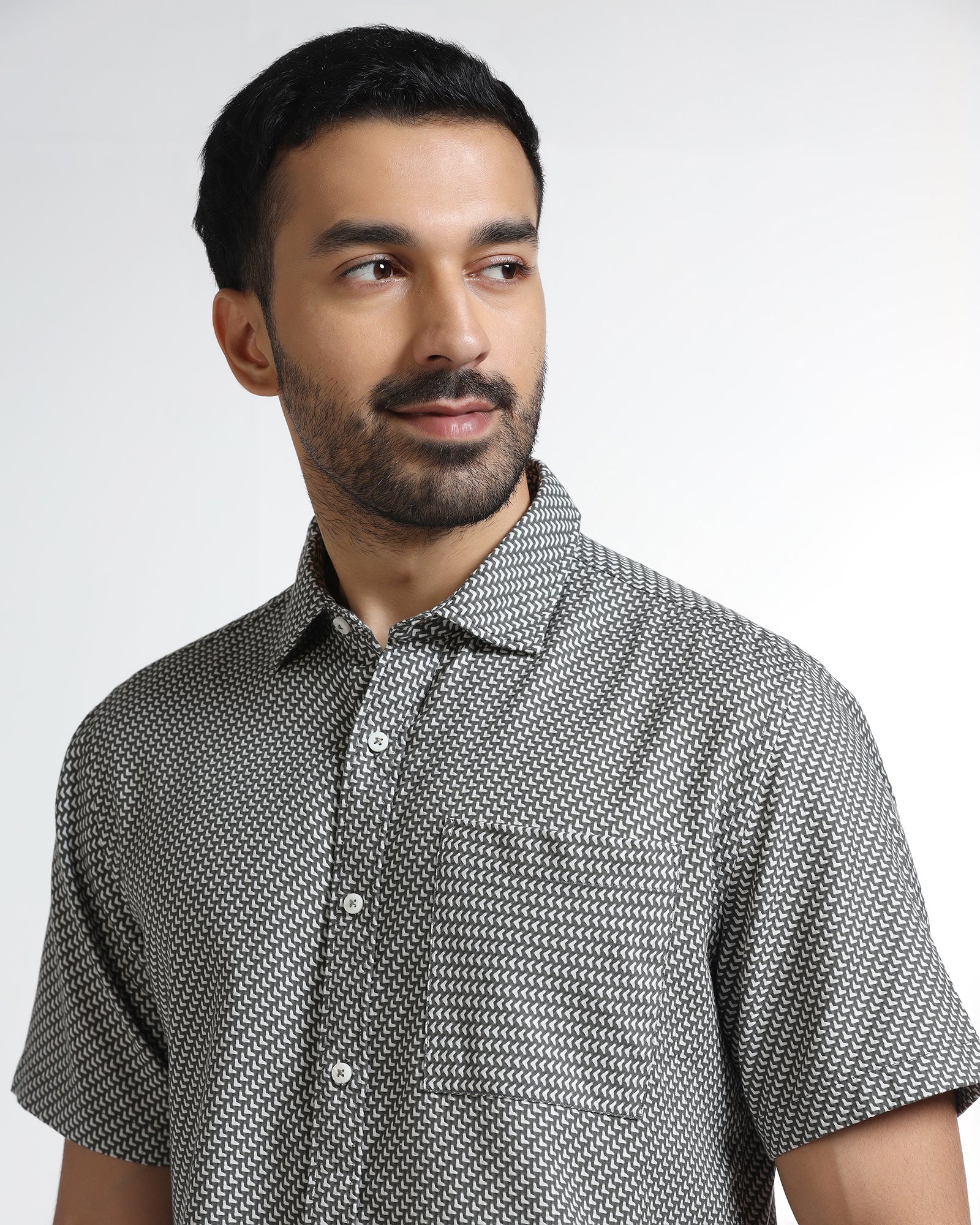 Grey Half Sleeve Textured Shirt - Durlan