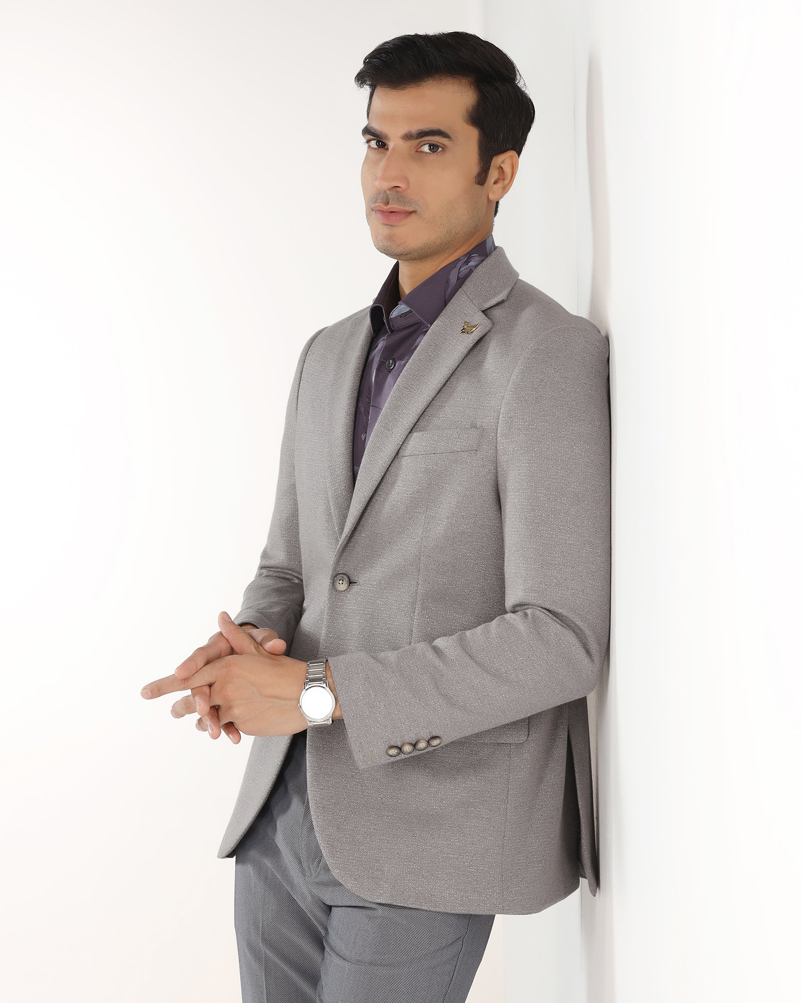 Grey Luxe Textured Blazer - Baleno