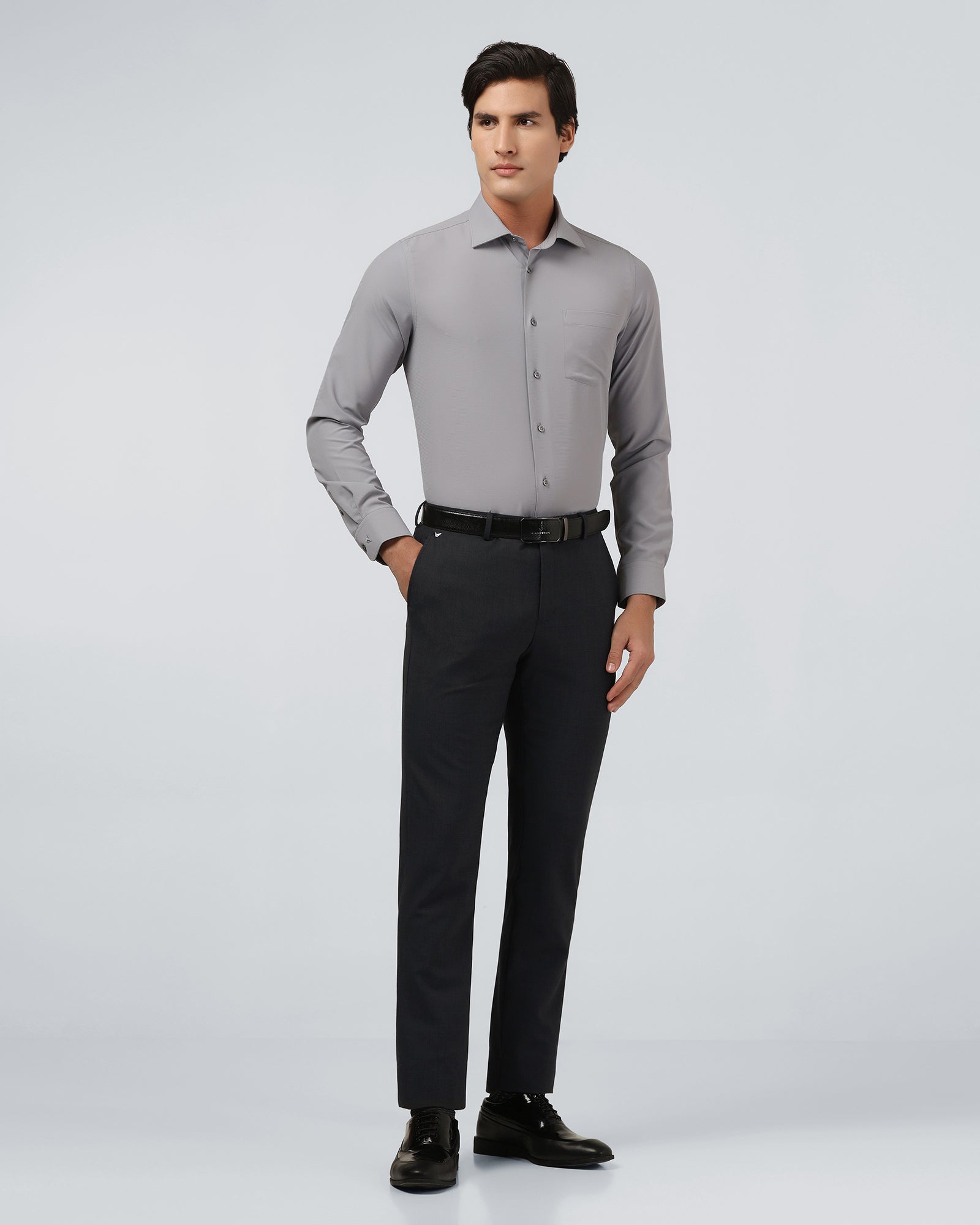 Grey Melange Textured Trouser - Dixon