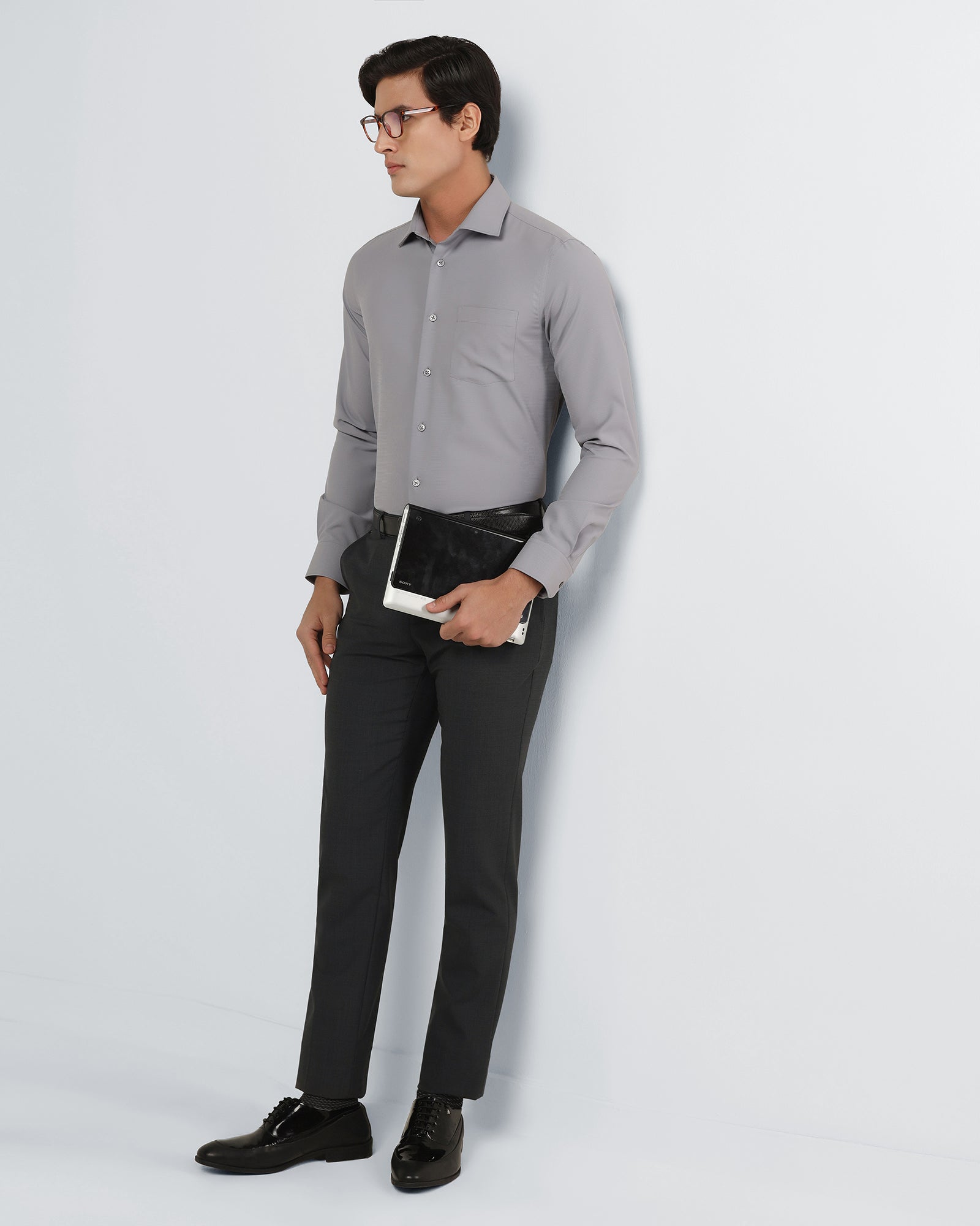 Grey Melange Textured Trouser - Dixon