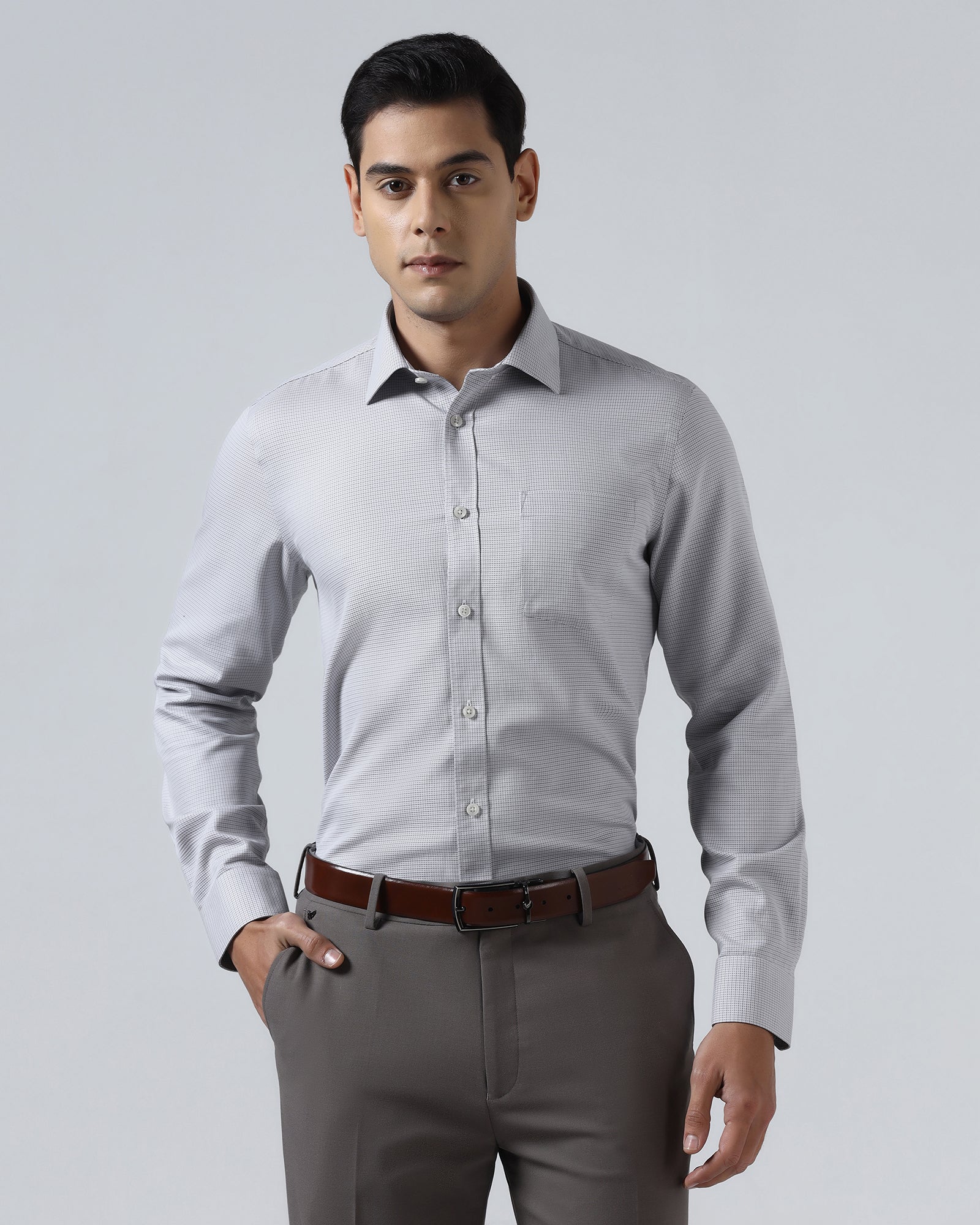 Grey Non Iron Textured Shirt - Ethan
