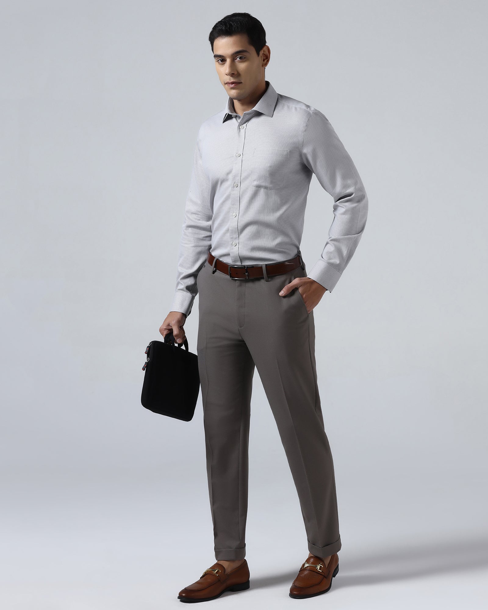 Grey Non Iron Textured Shirt - Ethan