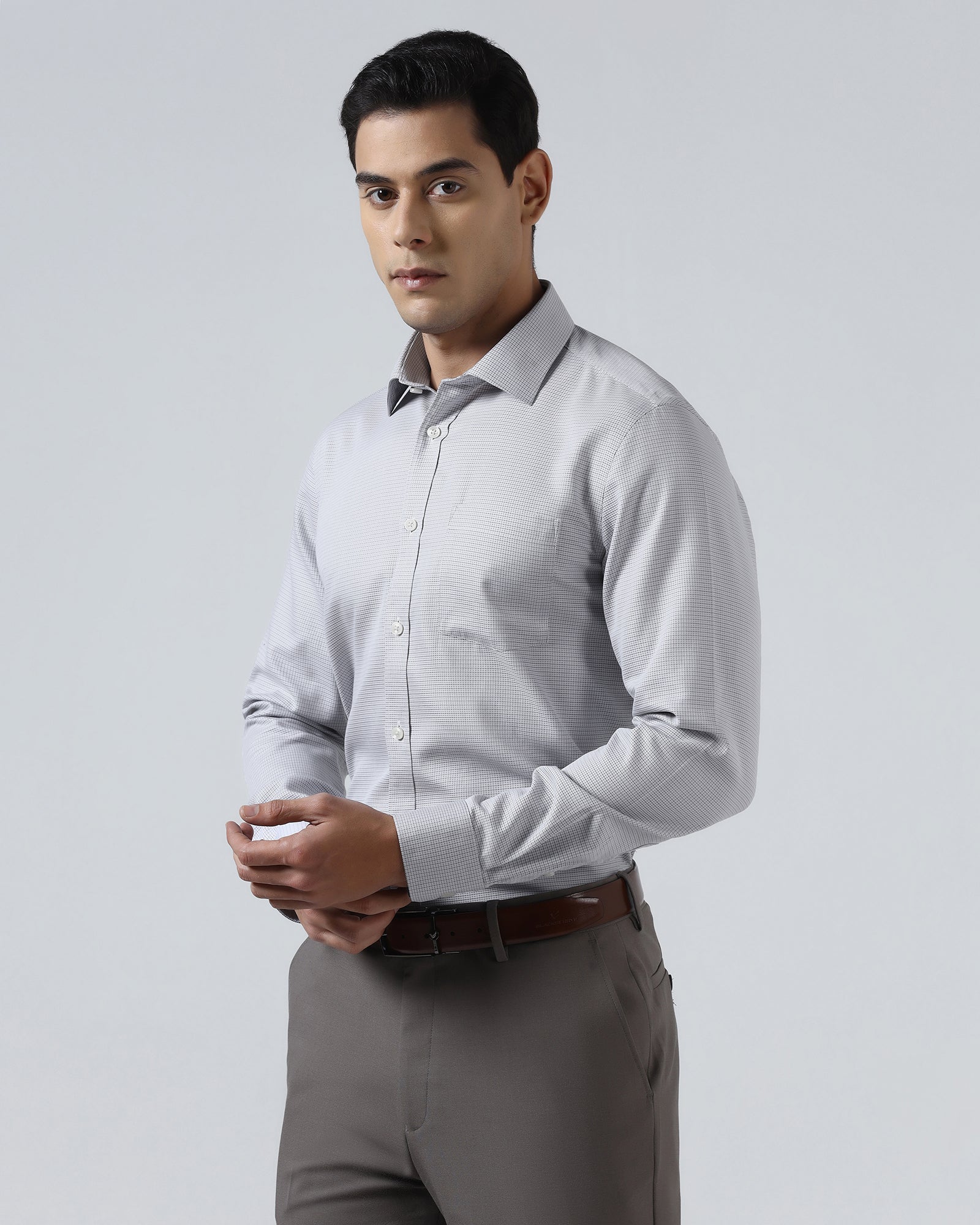 Grey Non Iron Textured Shirt - Ethan