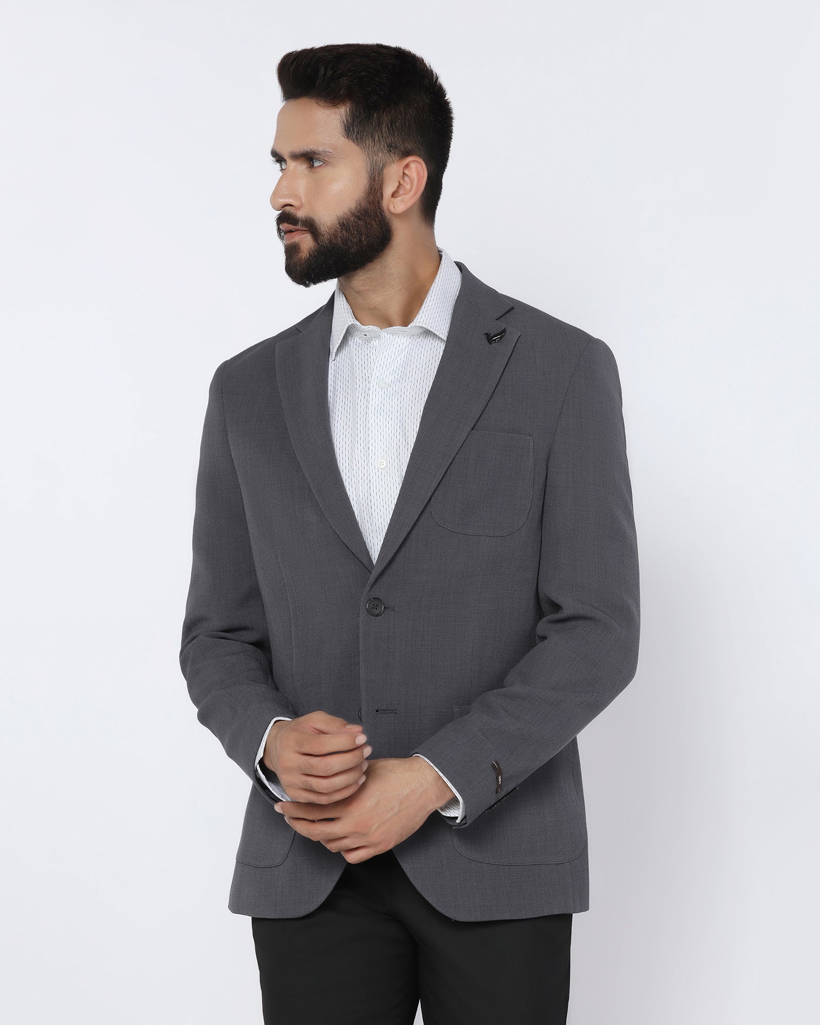 Grey Solid Blazer Modelo