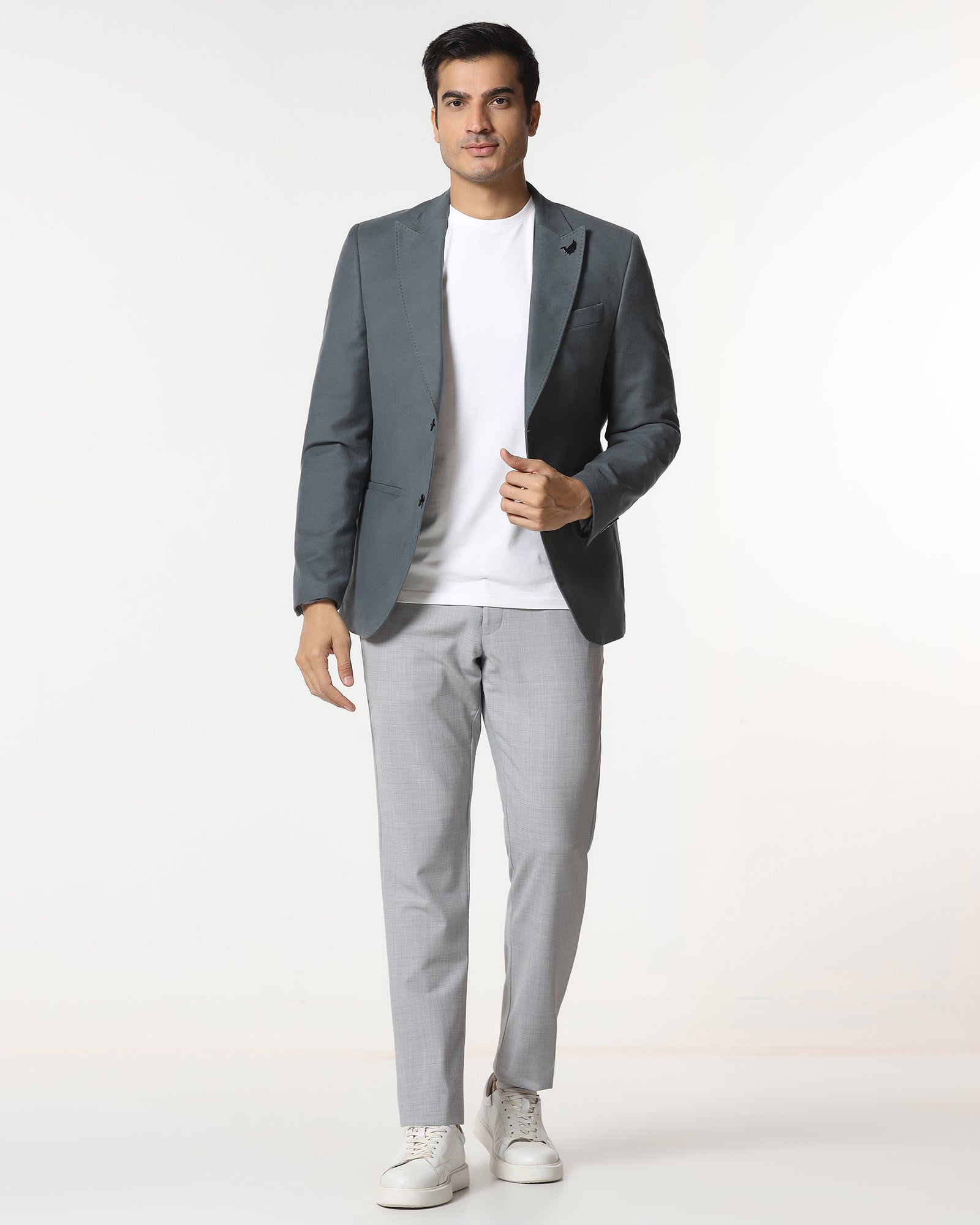 Grey Solid Blazer - Napolean