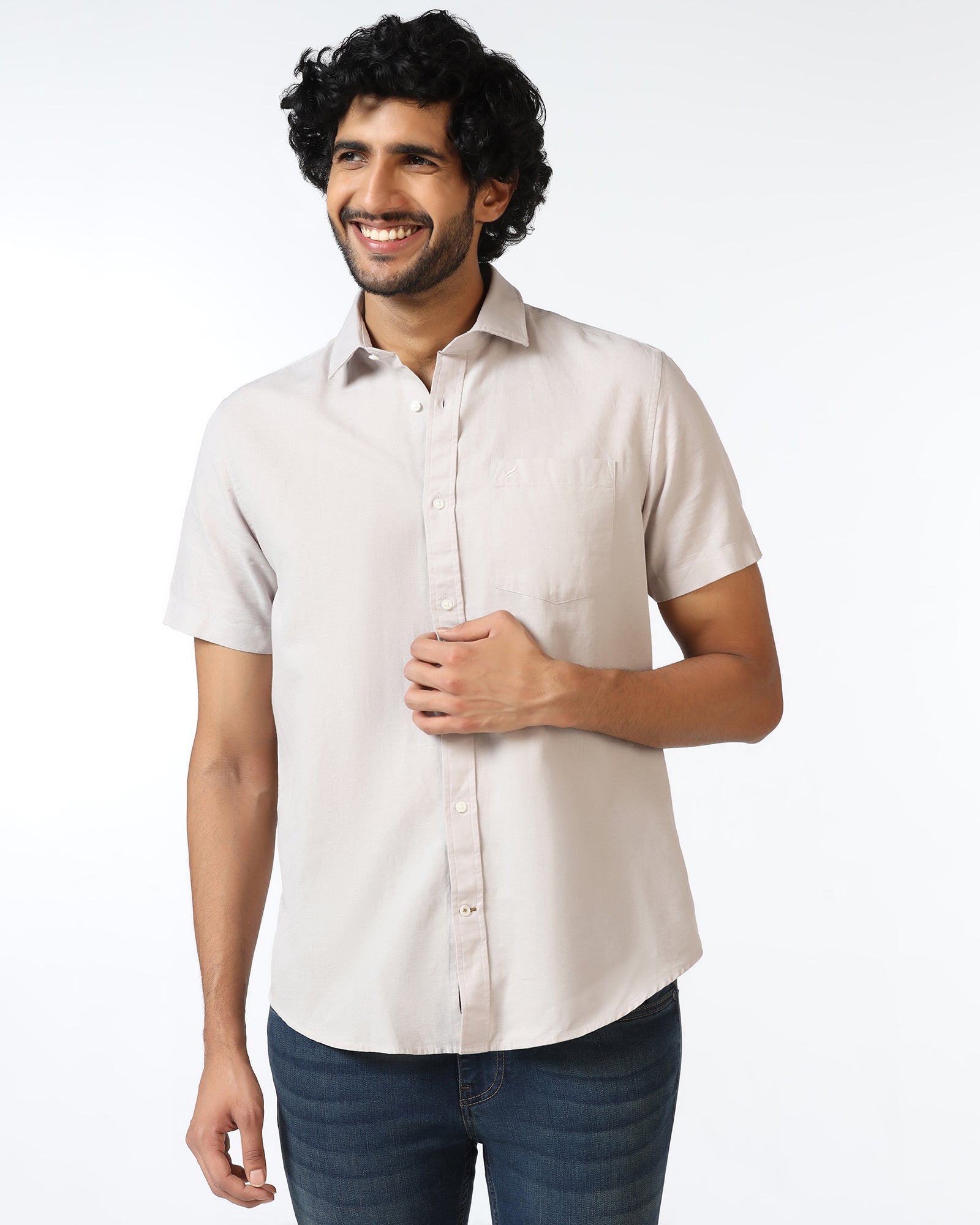 Grey Half Sleeve Solid Shirt - Axar