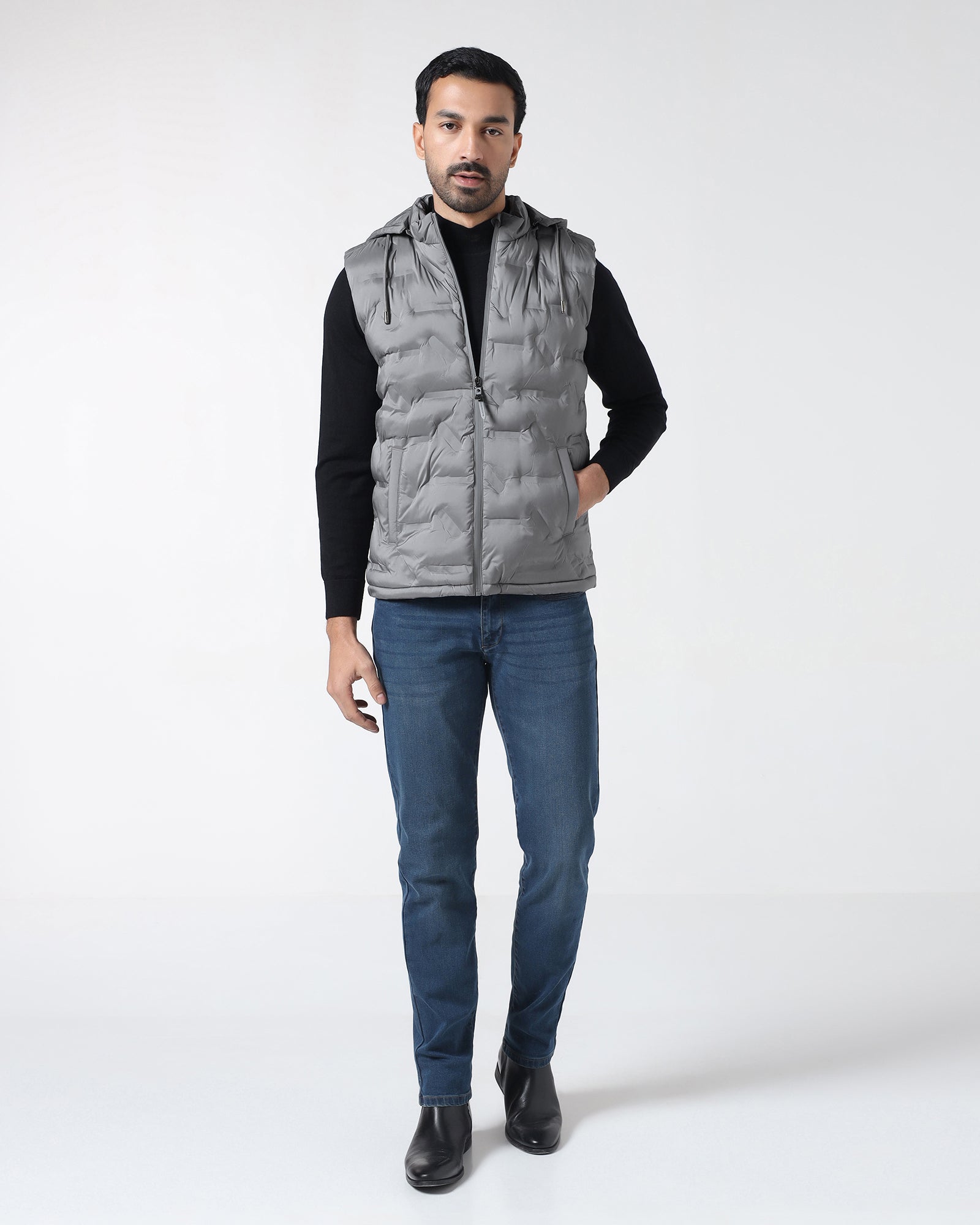 Grey Solid Zipper Jacket - Nebraska