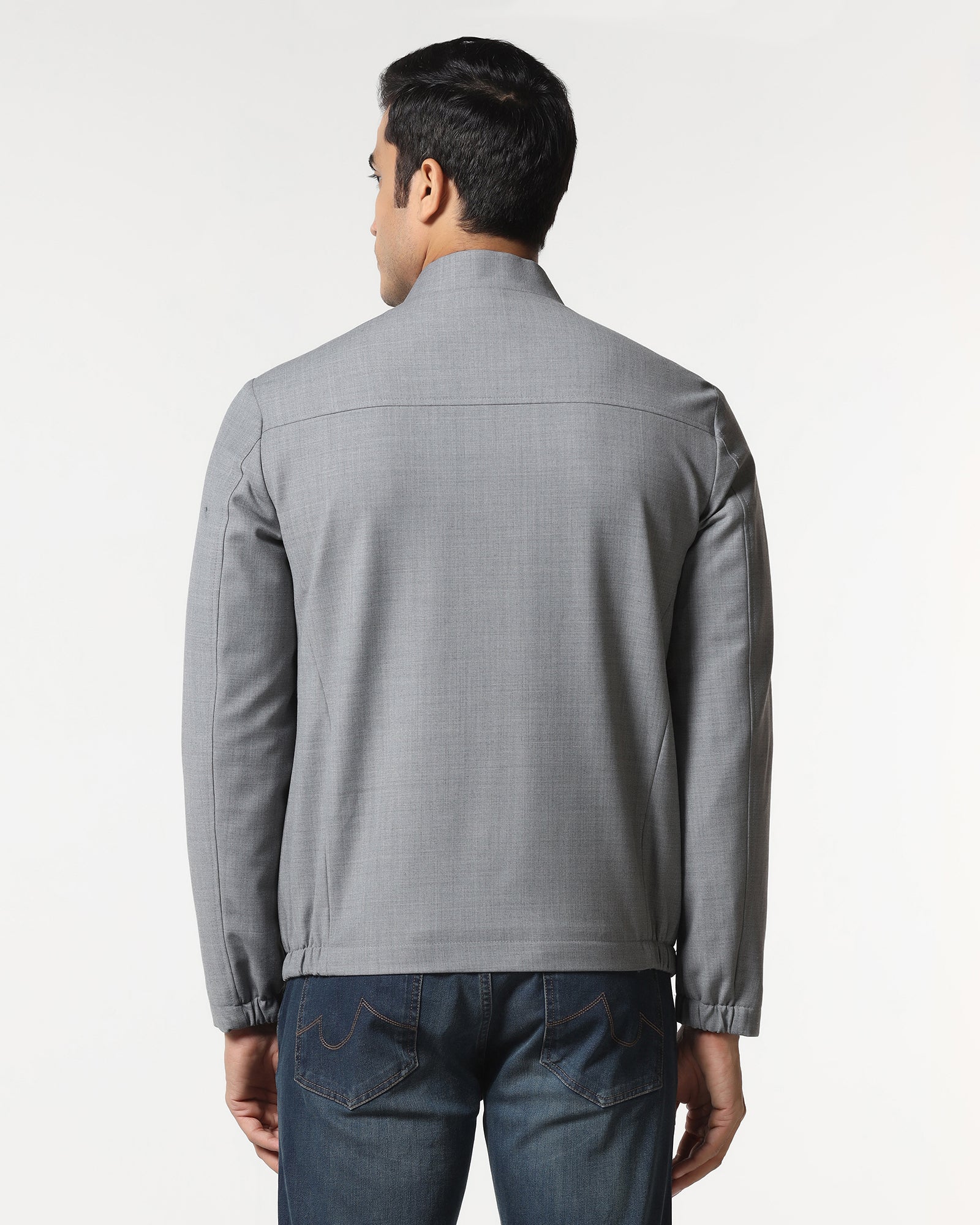 Grey Solid Zipper Jacket - Zeno