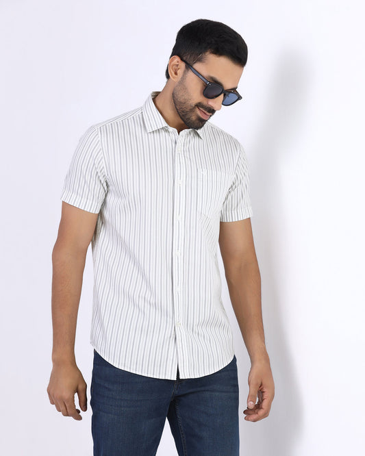 Grey Half Sleeve Stripe Shirt - Redot