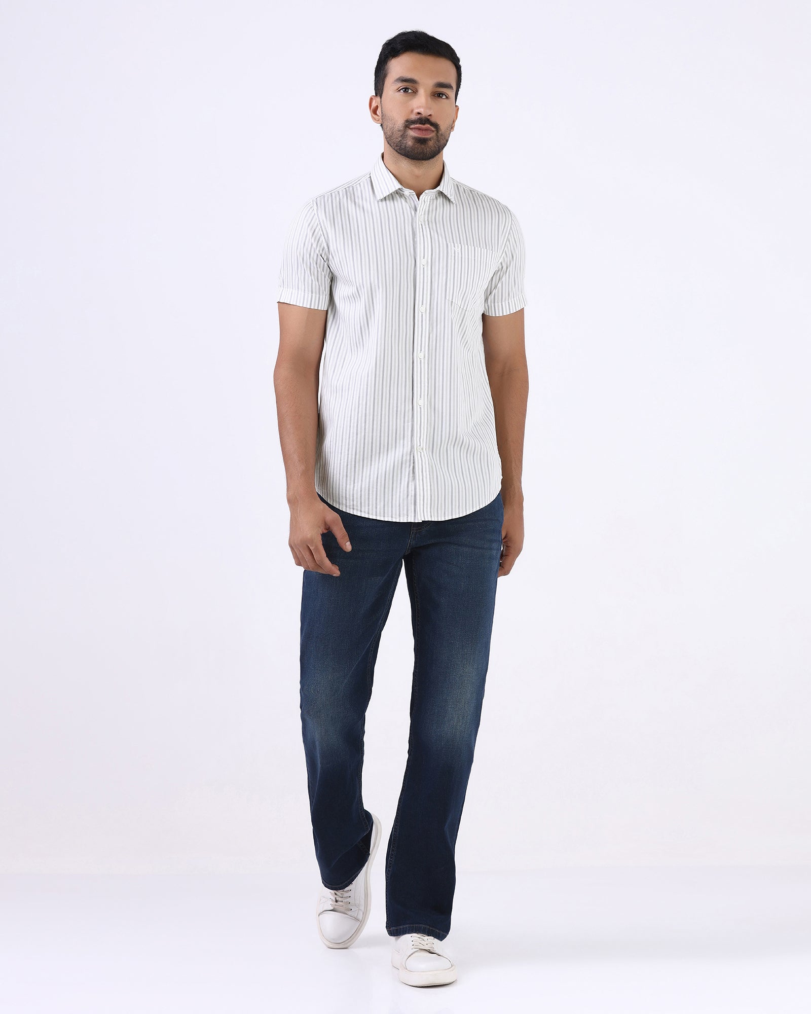 Grey Half Sleeve Stripe Shirt - Redot