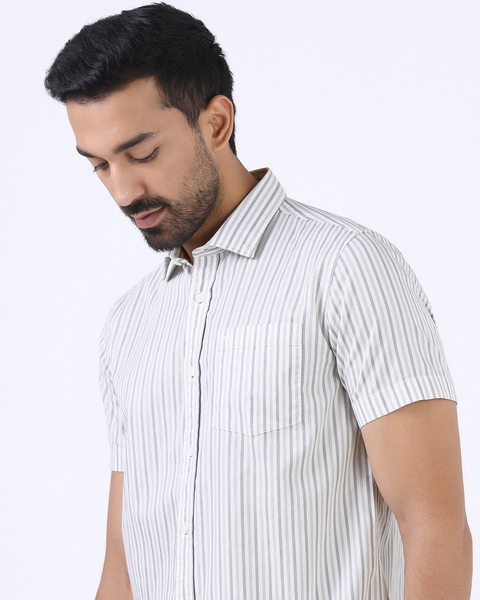 Grey Half Sleeve Stripe Shirt - Redot