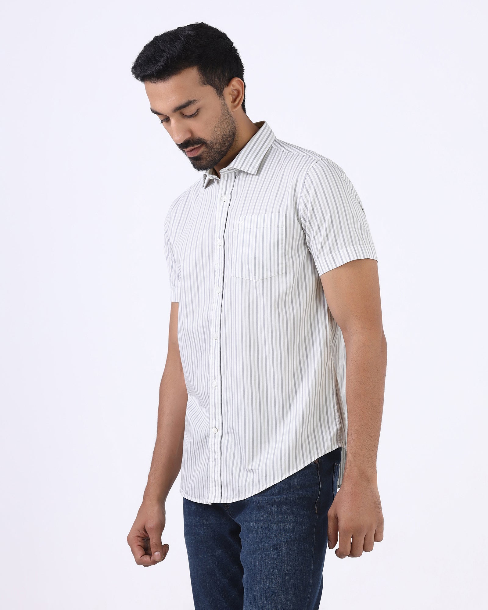 Grey Half Sleeve Stripe Shirt - Redot