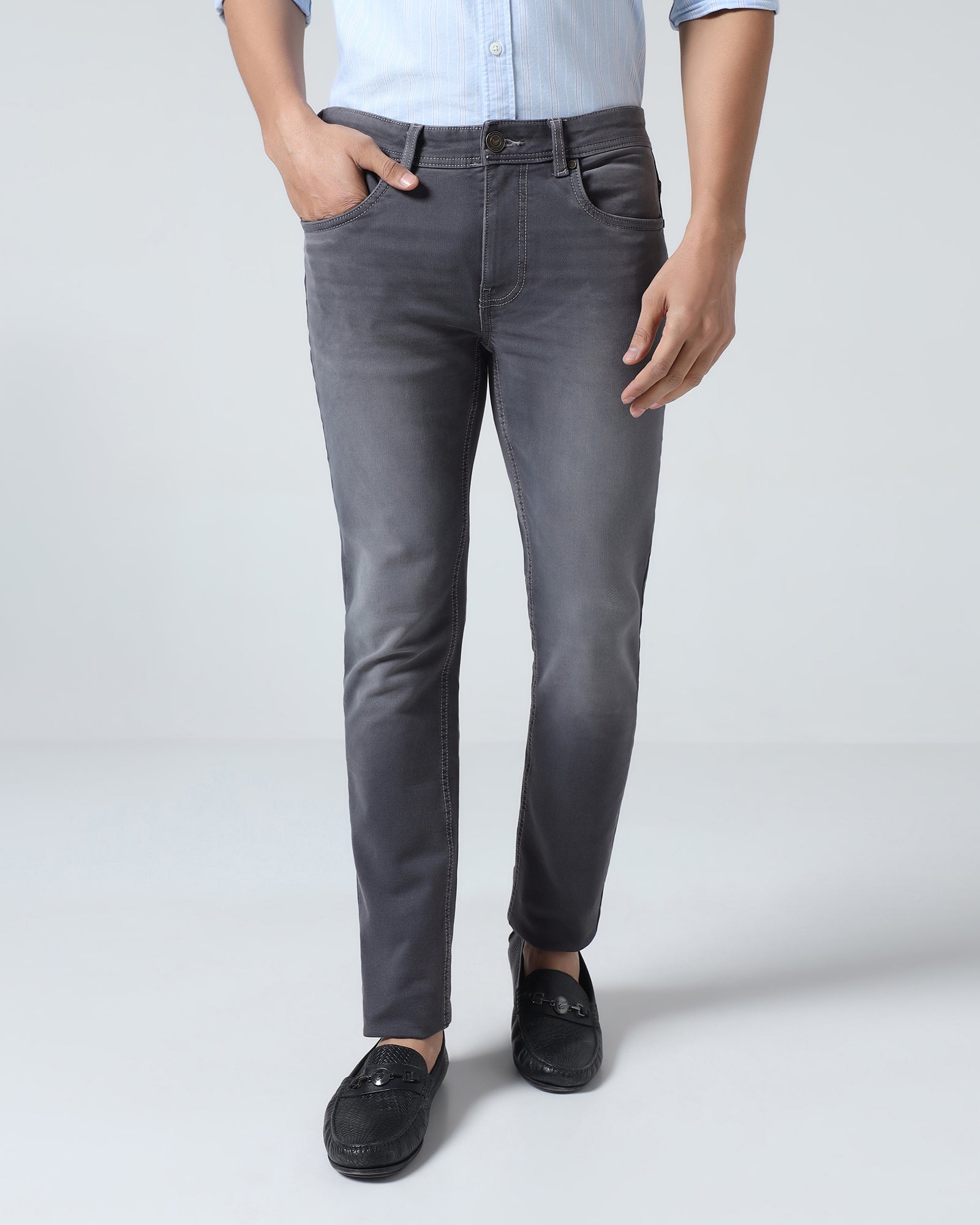 Grey Superflex Textured Slim Fit Jeans - Otis
