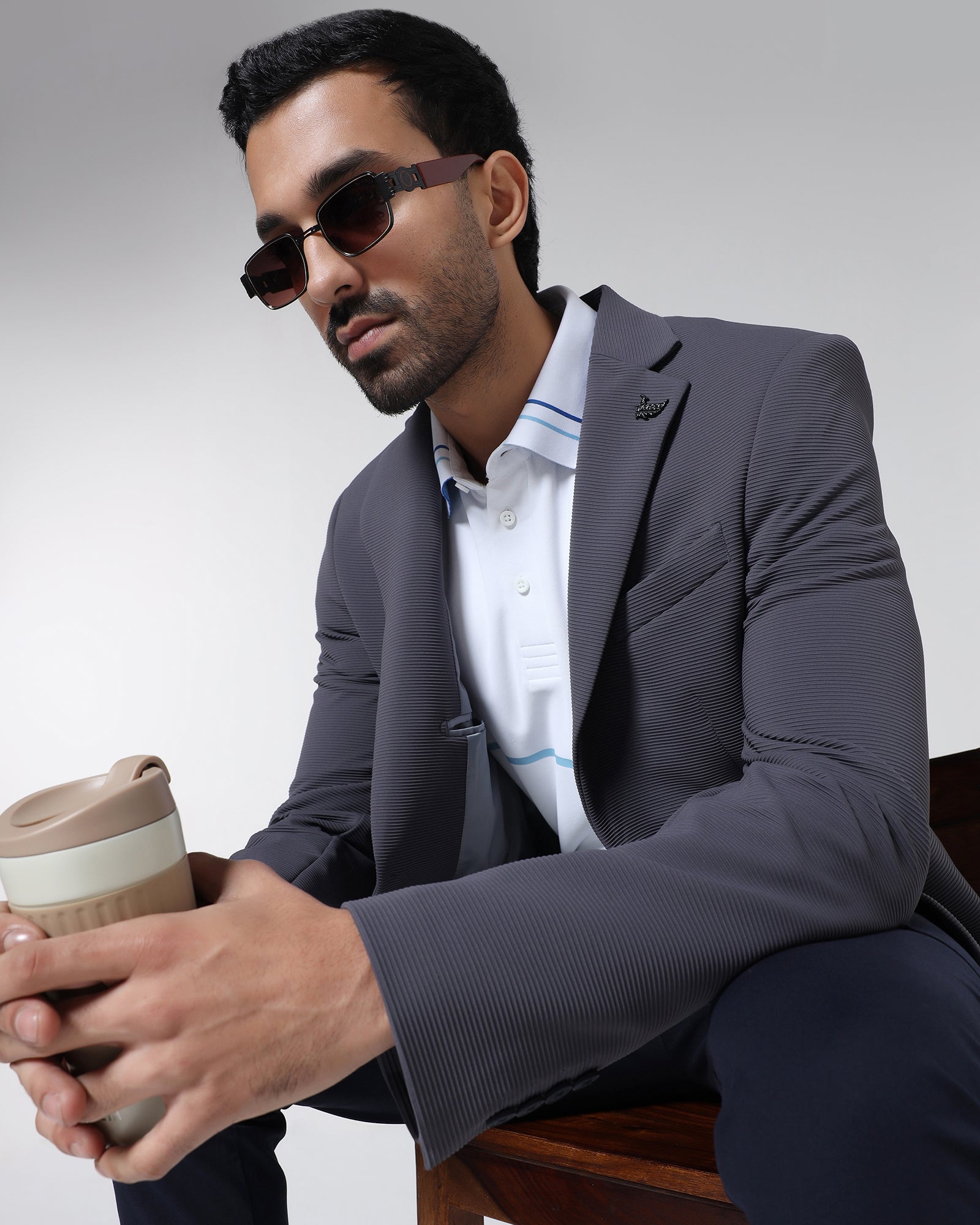 Grey TechPro Stripe Blazer - Siesta