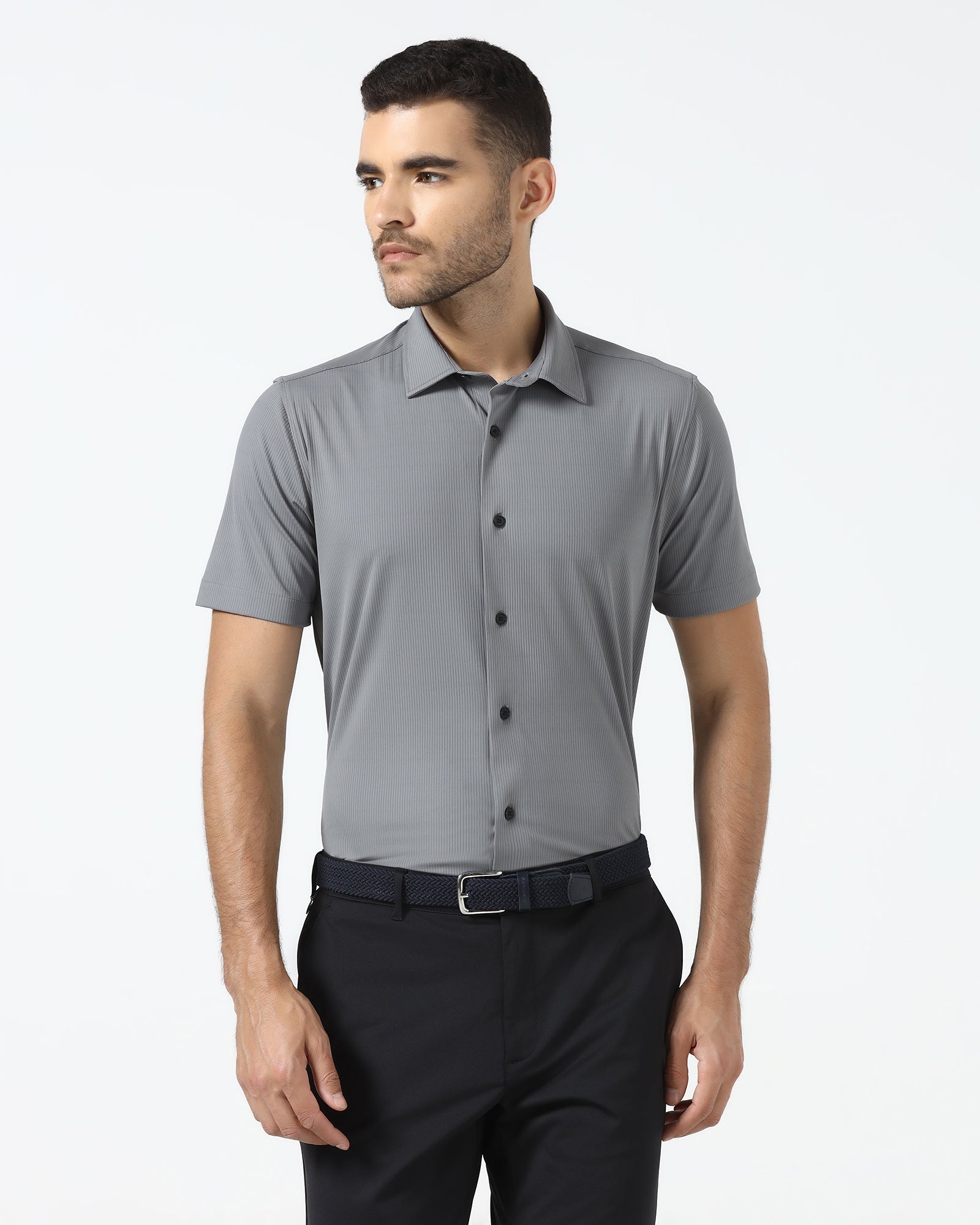 Grey Half Sleeve TechPro Stripe Shirt - Lunar