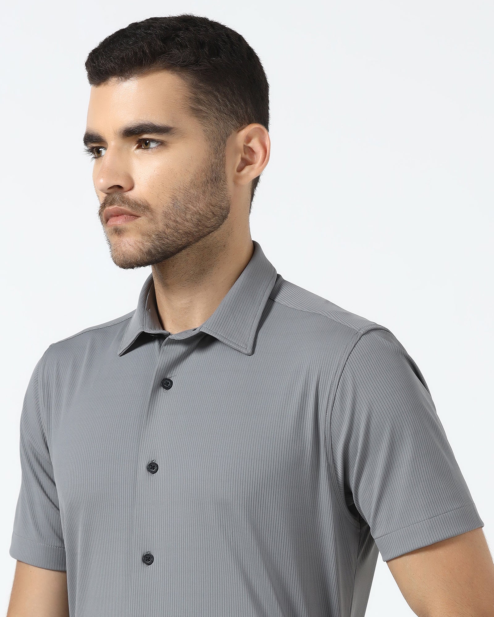 Grey Half Sleeve TechPro Stripe Shirt - Lunar